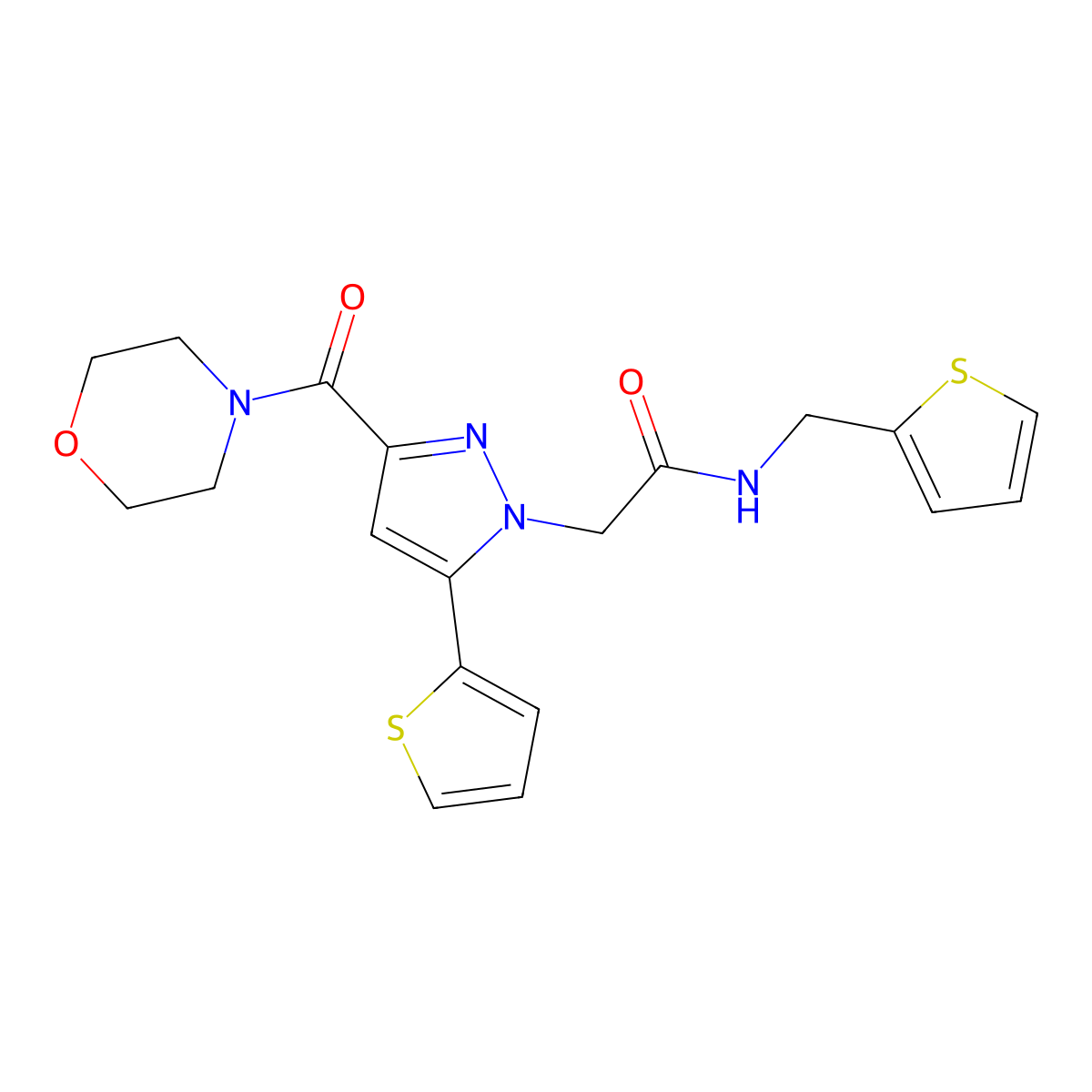 2-(3-(morpholine-4-carbonyl)-5-(thiophen-2-yl)-1H-pyrazol-1-yl)-N-(thiophen-2-ylmethyl)acetamide molecular structure, CAS 1171211-33-8