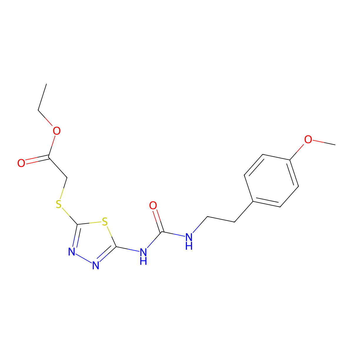Ethyl 2-((5-(3-(4-methoxyphenethyl)ureido)-1,3,4-thiadiazol-2-yl)thio)acetate molecular structure, CAS 1171213-20-9