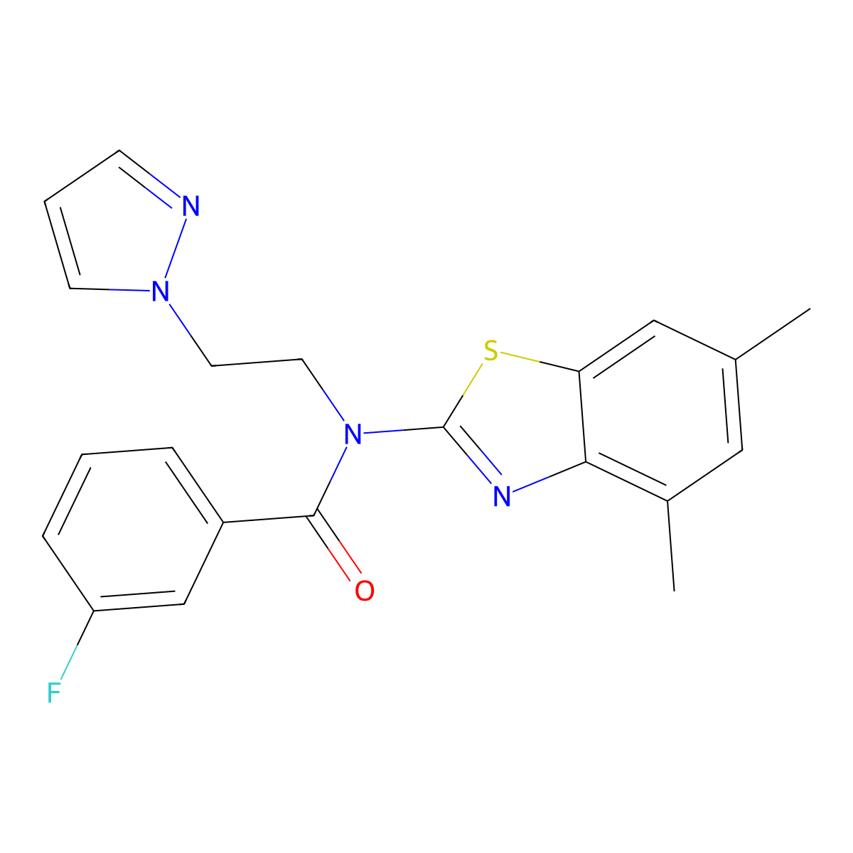 N-(2-(1H-pyrazol-1-yl)ethyl)-N-(4,6-dimethylbenzo[d]thiazol-2-yl)-3-fluorobenzamide molecular structure, CAS 1171213-36-7
