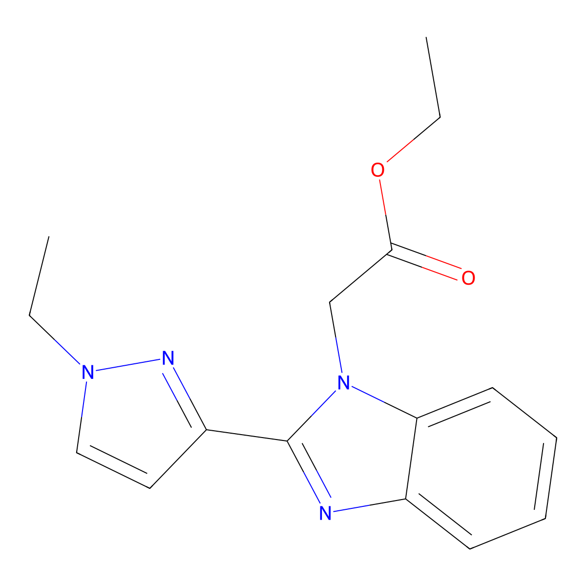 Ethyl 2-(2-(1-ethyl-1H-pyrazol-3-yl)-1H-benzo[d]imidazol-1-yl)acetate molecular structure, CAS 1171215-61-4