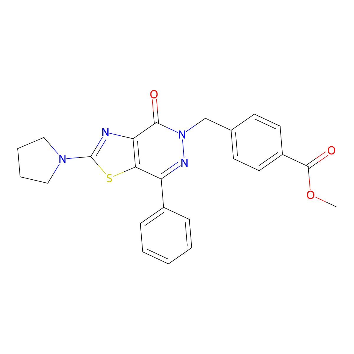 methyl 4-((4-oxo-7-phenyl-2-(pyrrolidin-1-yl)thiazolo[4,5-d]pyridazin-5(4H)-yl)methyl)benzoate molecular structure, CAS 1171217-18-7