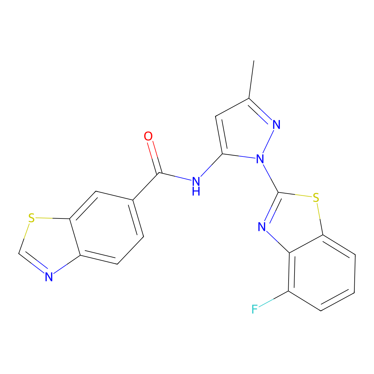 N-(1-(4-fluorobenzo[d]thiazol-2-yl)-3-methyl-1H-pyrazol-5-yl)benzo[d]thiazole-6-carboxamide molecular structure, CAS 1171217-50-7