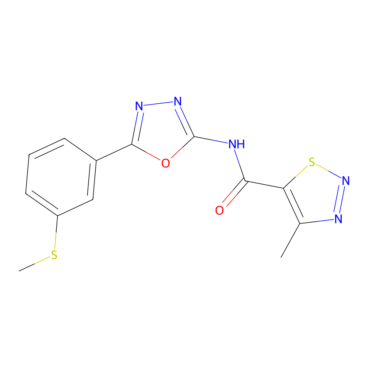 4-methyl-N-(5-(3-(methylthio)phenyl)-1,3,4-oxadiazol-2-yl)-1,2,3-thiadiazole-5-carboxamide molecular structure, CAS 1171226-05-3