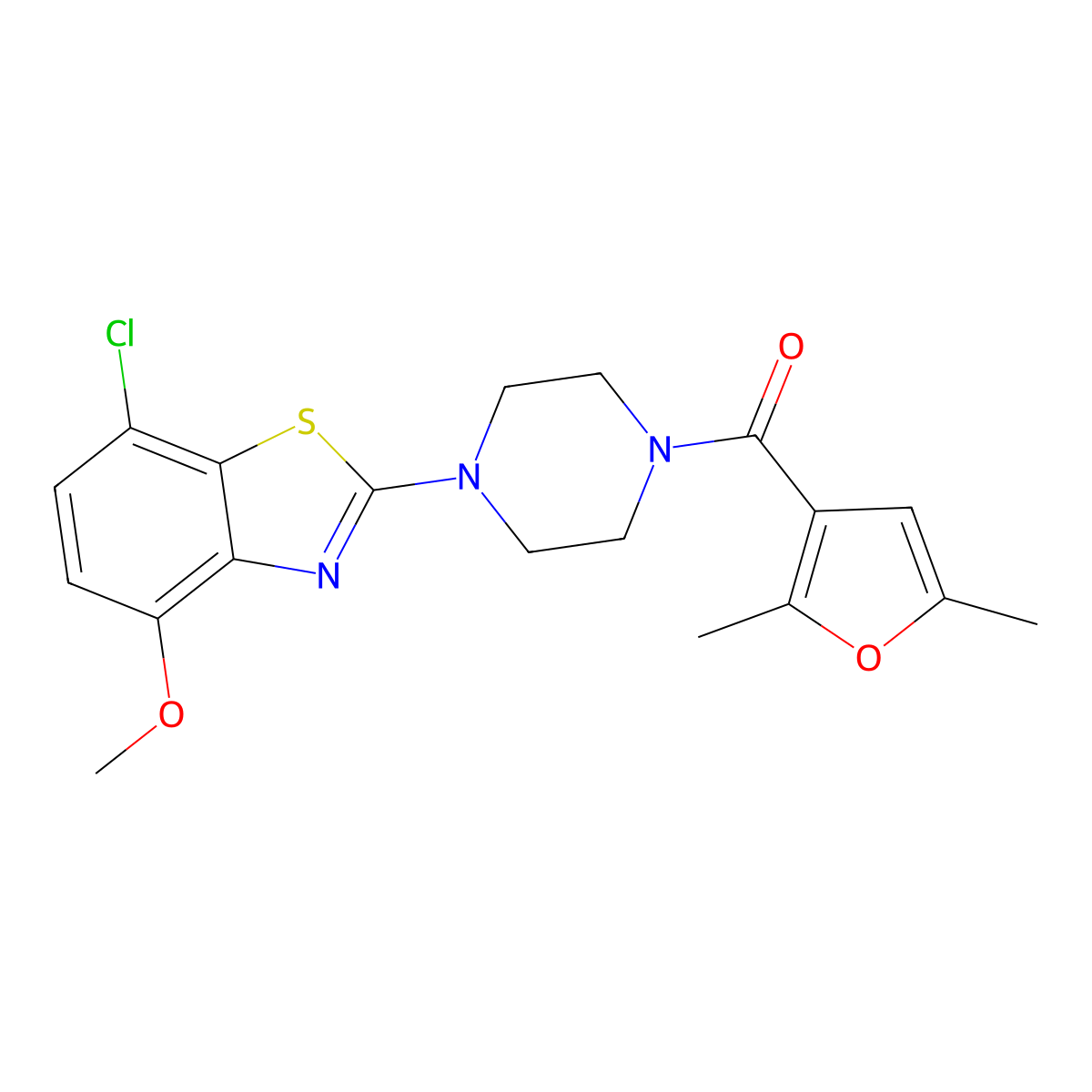 (4-(7-Chloro-4-methoxybenzo[d]thiazol-2-yl)piperazin-1-yl)(2,5-dimethylfuran-3-yl)methanone molecular structure, CAS 1171227-38-5