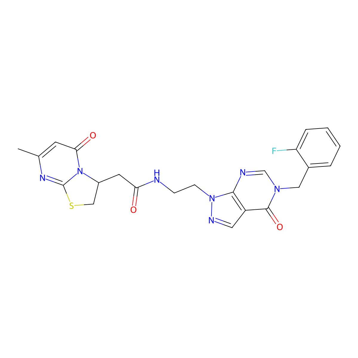N-(2-(5-(2-fluorobenzyl)-4-oxo-4,5-dihydro-1H-pyrazolo[3,4-d]pyrimidin-1-yl)ethyl)-2-(7-methyl-5-oxo-3,5-dihydro-2H-thiazolo[3,2-a]pyrimidin-3-yl)acetamide molecular structure, CAS 1171227-86-3