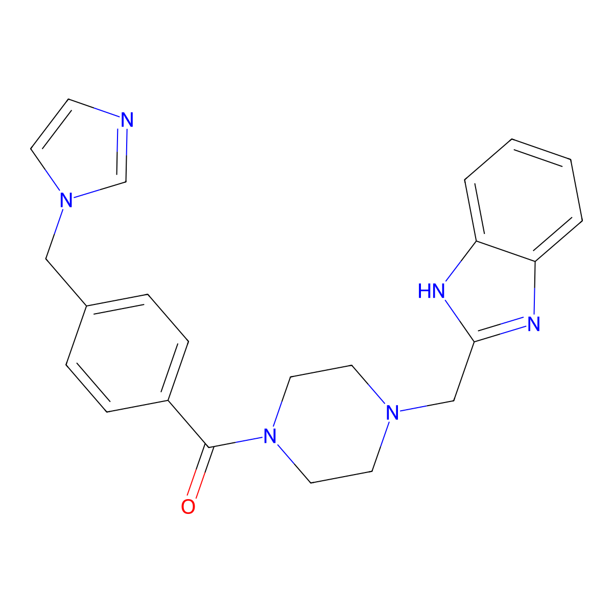 2-[(4-{4-[(1H-imidazol-1-yl)methyl]benzoyl}piperazin-1-yl)methyl]-1H-1,3-benzodiazole molecular structure, CAS 1171229-59-6