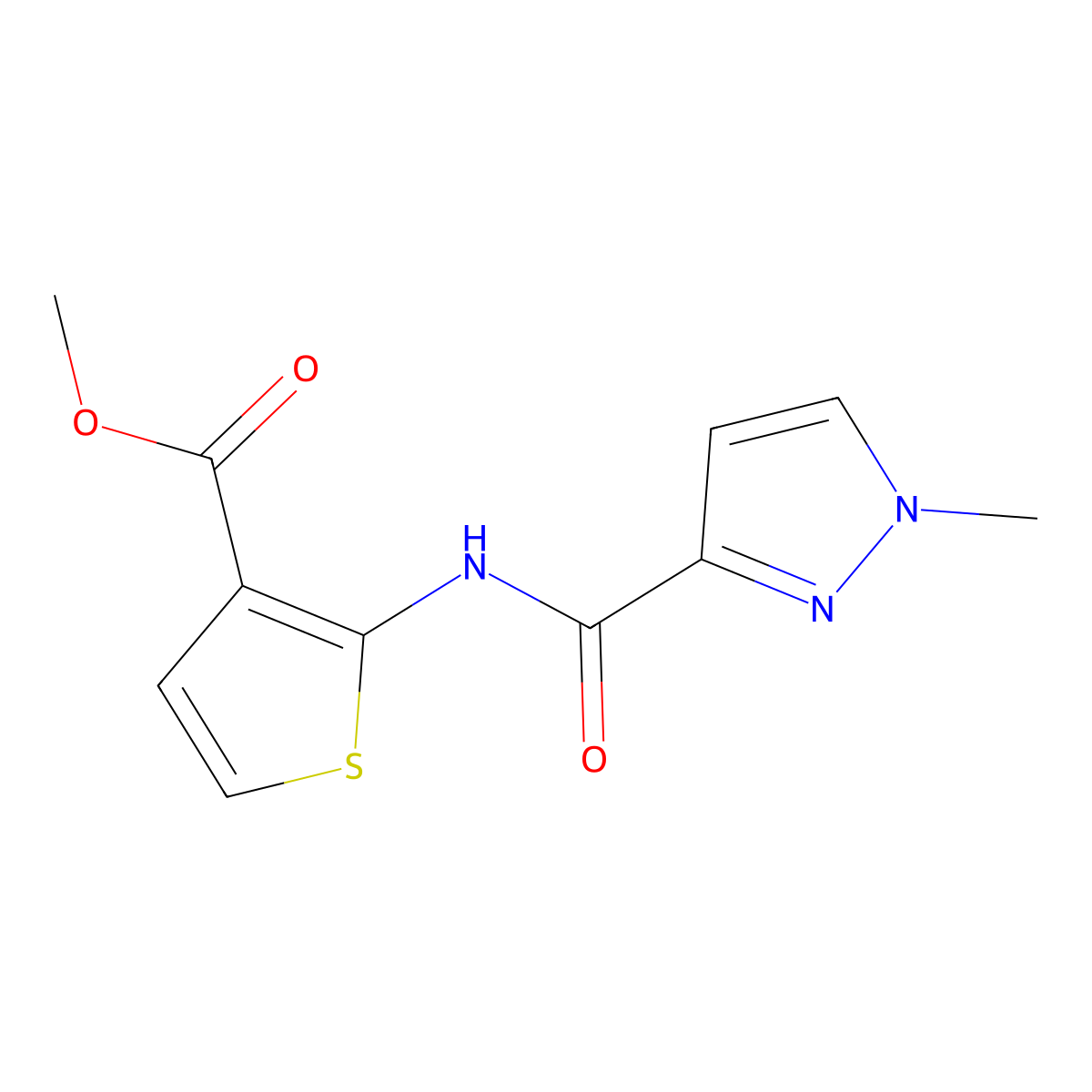 methyl 2-(1-methyl-1H-pyrazole-3-carboxamido)thiophene-3-carboxylate molecular structure, CAS 1171232-29-3