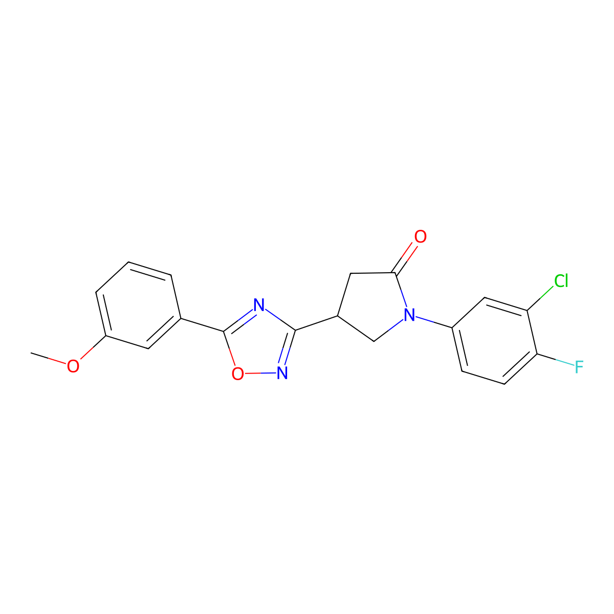 1-(3-Chloro-4-fluorophenyl)-4-[5-(3-methoxyphenyl)-1,2,4-oxadiazol-3-yl]pyrrolidin-2-one molecular structure, CAS 1171232-34-0