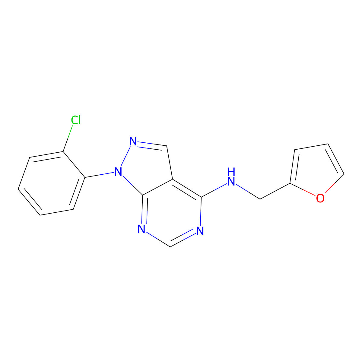1-(2-chlorophenyl)-N-(furan-2-ylmethyl)-1H-pyrazolo[3,4-d]pyrimidin-4-amine molecular structure, CAS 1171234-09-5