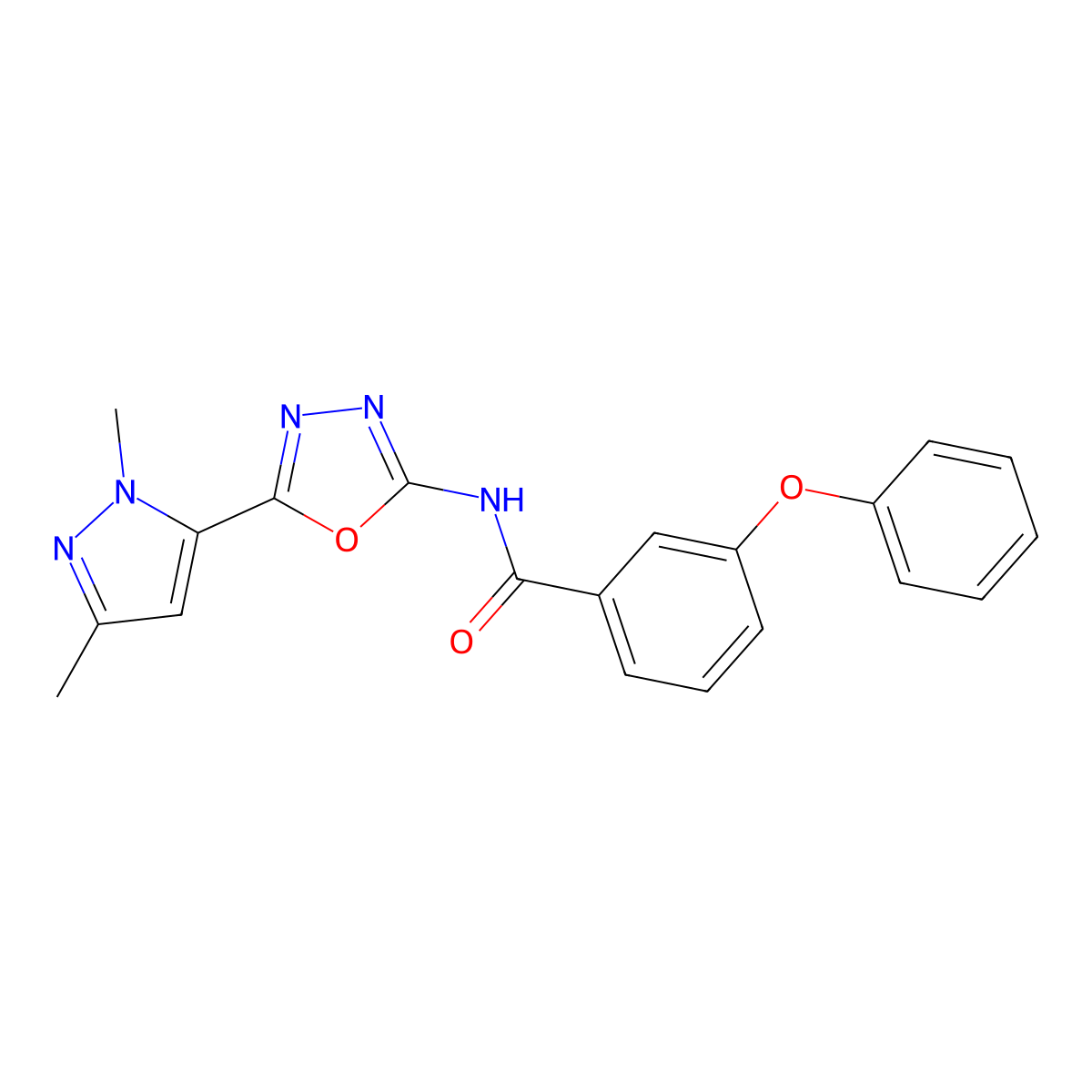 N-(5-(1,3-dimethyl-1H-pyrazol-5-yl)-1,3,4-oxadiazol-2-yl)-3-phenoxybenzamide molecular structure, CAS 1171234-57-3