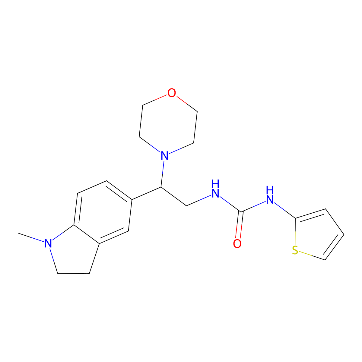 1-(2-(1-Methylindolin-5-yl)-2-morpholinoethyl)-3-(thiophen-2-yl)urea molecular structure, CAS 1171234-64-2