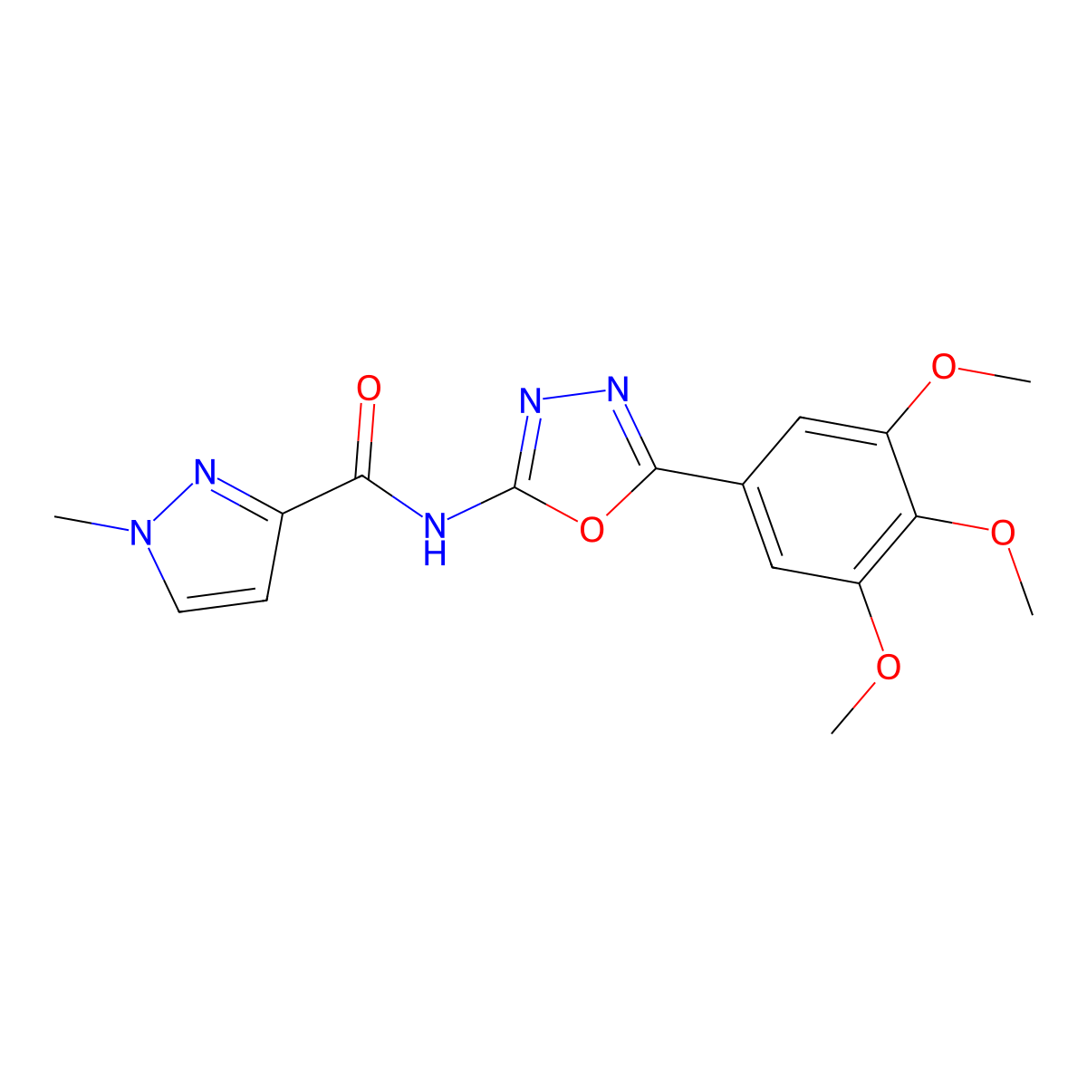 1-methyl-N-(5-(3,4,5-trimethoxyphenyl)-1,3,4-oxadiazol-2-yl)-1H-pyrazole-3-carboxamide molecular structure, CAS 1171234-65-3