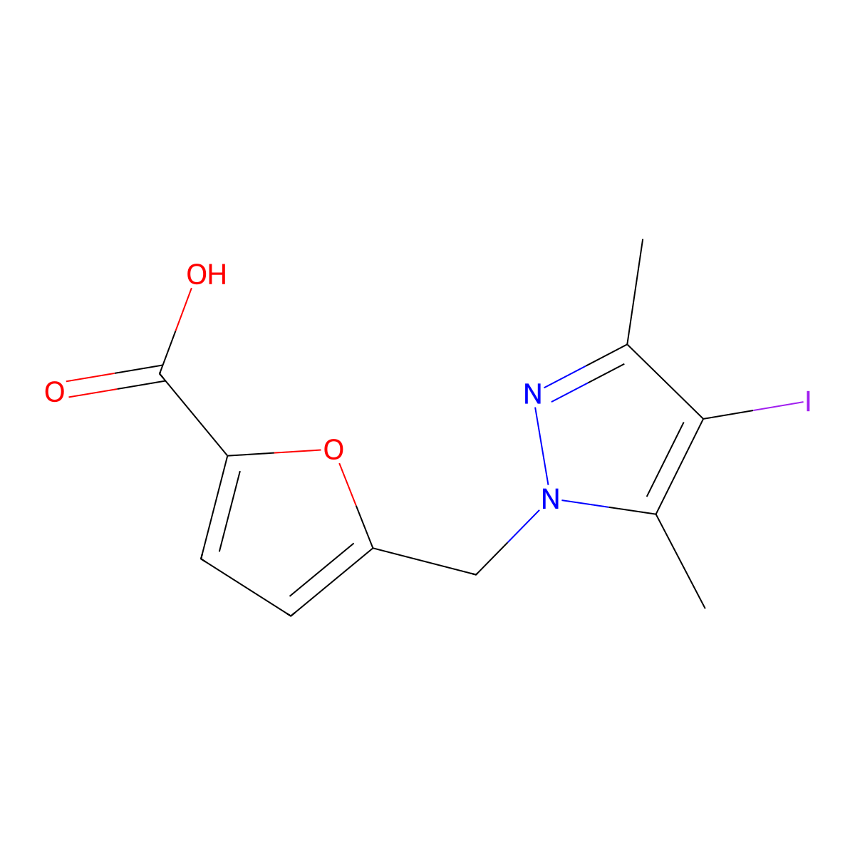 5-[(4-iodo-3,5-dimethyl-1H-pyrazol-1-yl)methyl]-2-furoic acid molecular structure, CAS 1171235-93-0
