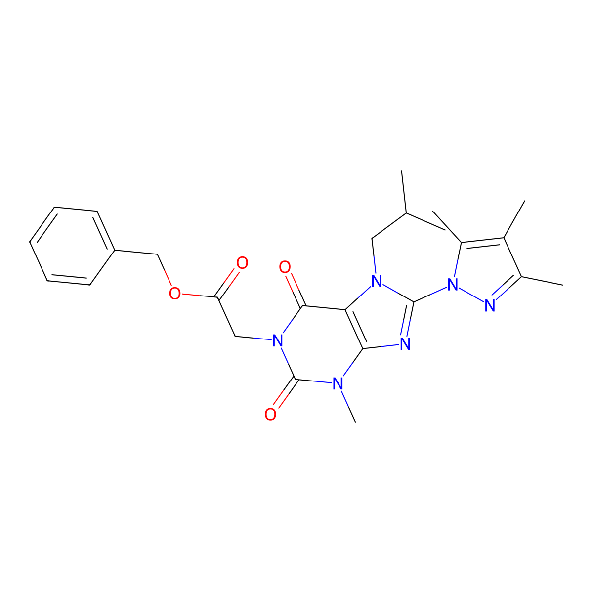 benzyl 2-(7-isobutyl-3-methyl-2,6-dioxo-8-(3,4,5-trimethyl-1H-pyrazol-1-yl)-2,3,6,7-tetrahydro-1H-purin-1-yl)acetate molecular structure, CAS 1171237-49-2