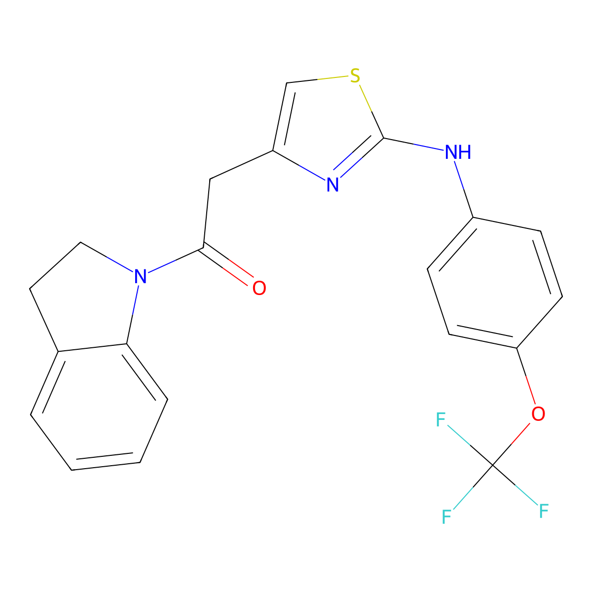 1-(Indolin-1-yl)-2-(2-((4-(trifluoromethoxy)phenyl)amino)thiazol-4-yl)ethanone molecular structure, CAS 1171238-35-9