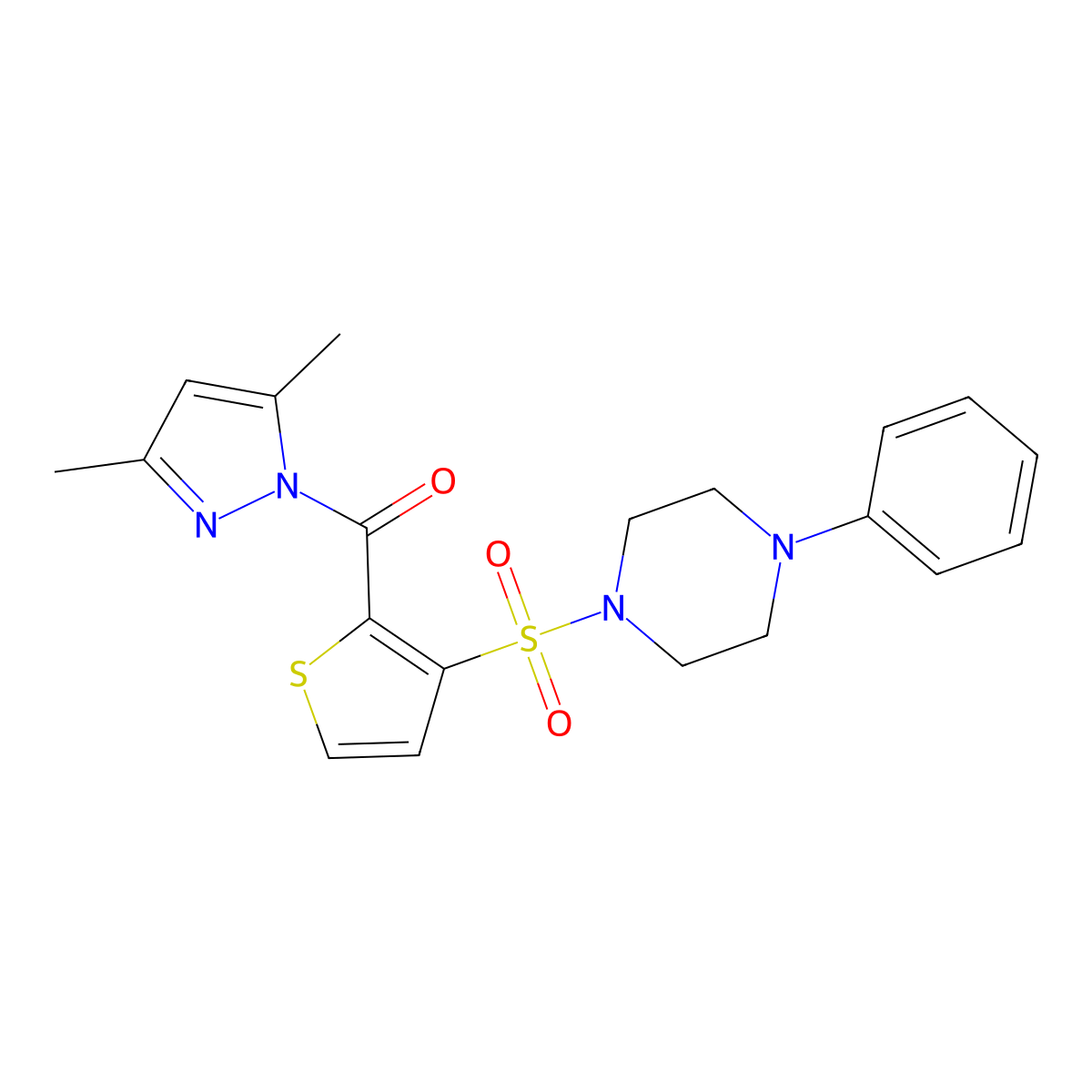 1-({2-[(3,5-dimethyl-1H-pyrazol-1-yl)carbonyl]-3-thienyl}sulfonyl)-4-phenylpiperazine molecular structure, CAS 1171238-68-8