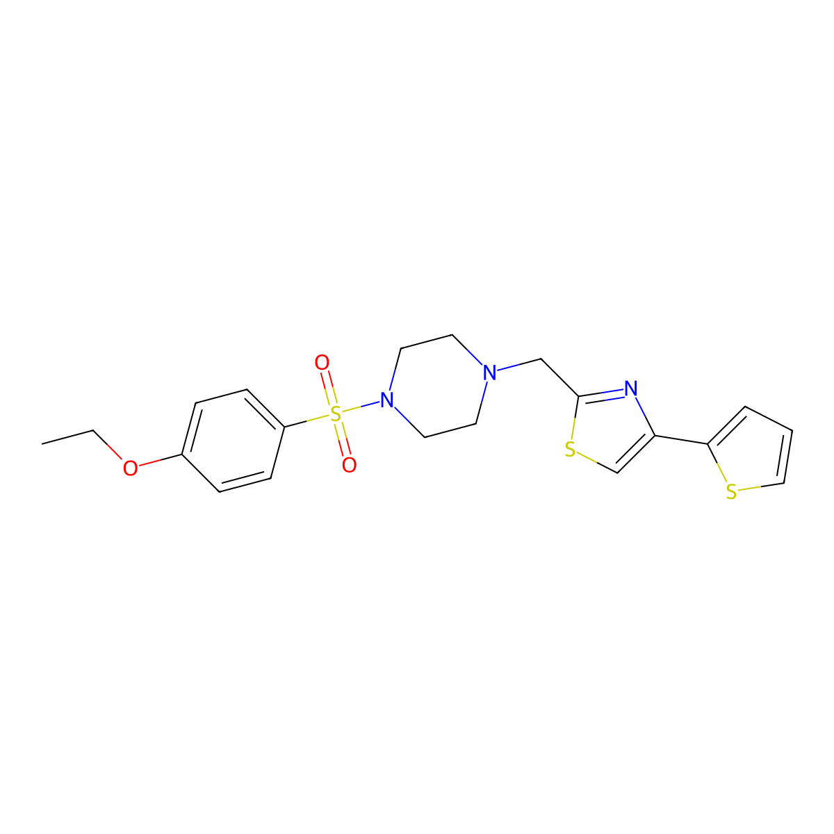 2-((4-((4-Ethoxyphenyl)sulfonyl)piperazin-1-yl)methyl)-4-(thiophen-2-yl)thiazole molecular structure, CAS 1171239-73-8