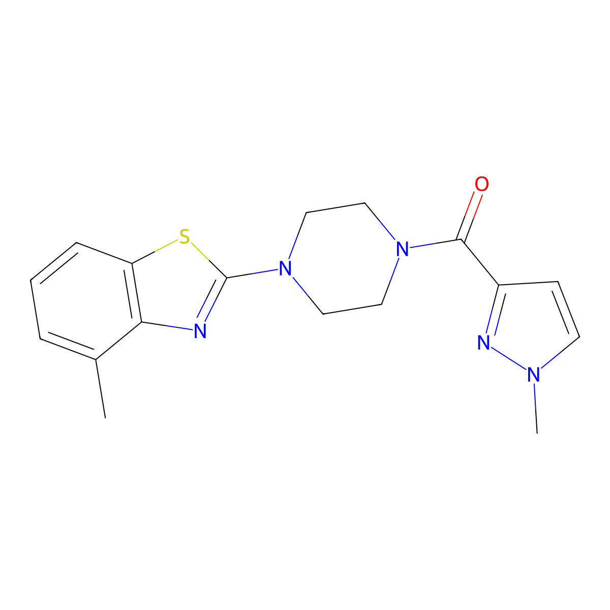 (1-methyl-1H-pyrazol-3-yl)(4-(4-methylbenzo[d]thiazol-2-yl)piperazin-1-yl)methanone molecular structure, CAS 1171243-49-4