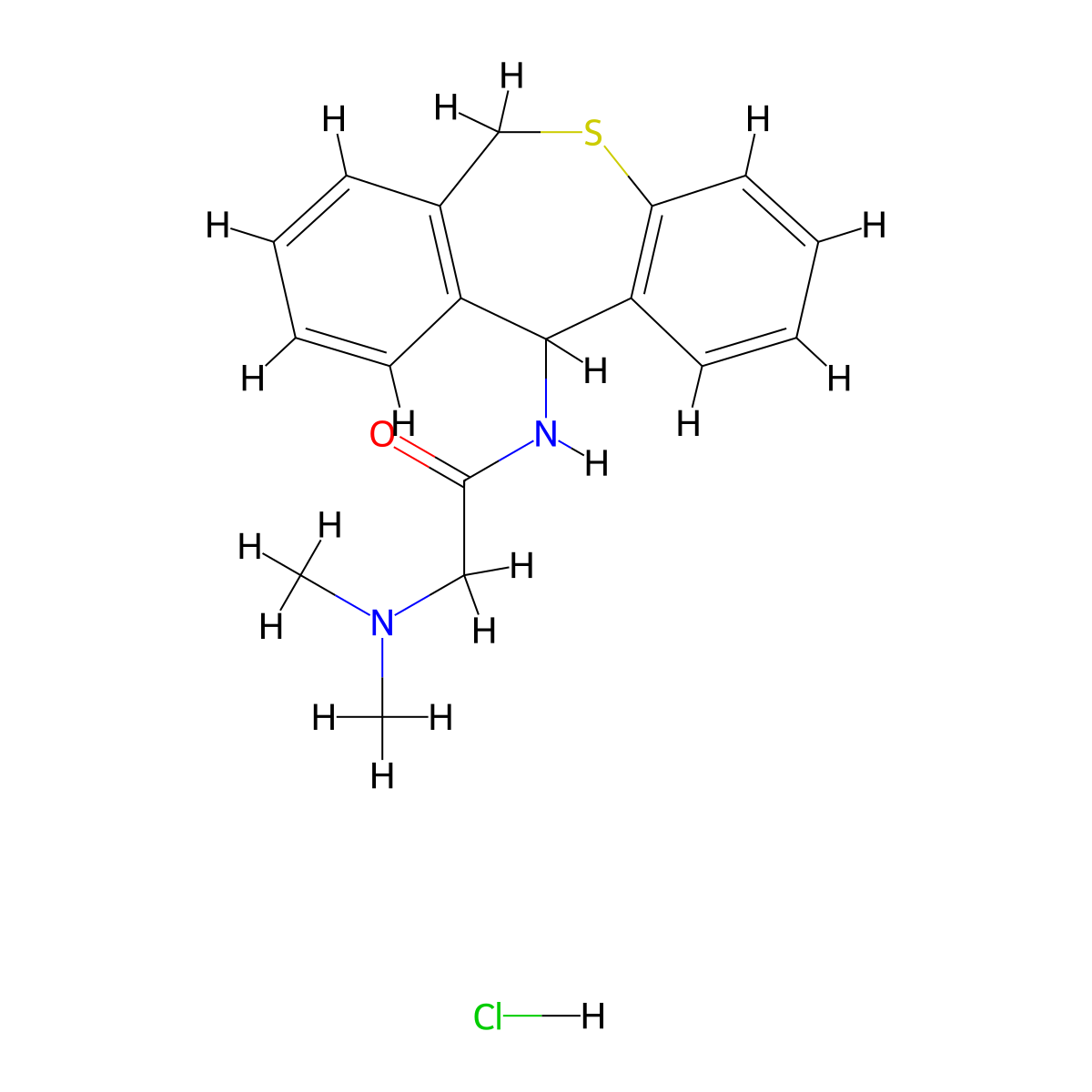 Acetamide, N-(6,11-dihydrodibenzo(b,e)thiepin-11-yl)-2-(dimethylamino)-, monohydrochloride molecular structure, CAS 117125-46-9