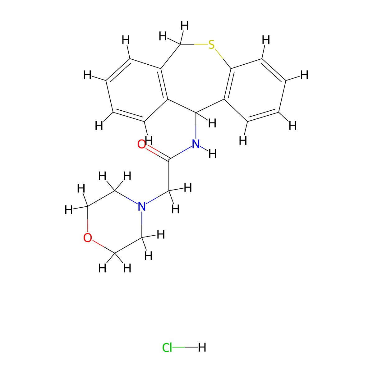 4-Morpholineacetamide, N-(6,11-dihydrodibenzo(b,e)thiepin-11-yl)-, monohydrochloride molecular structure, CAS 117125-47-0