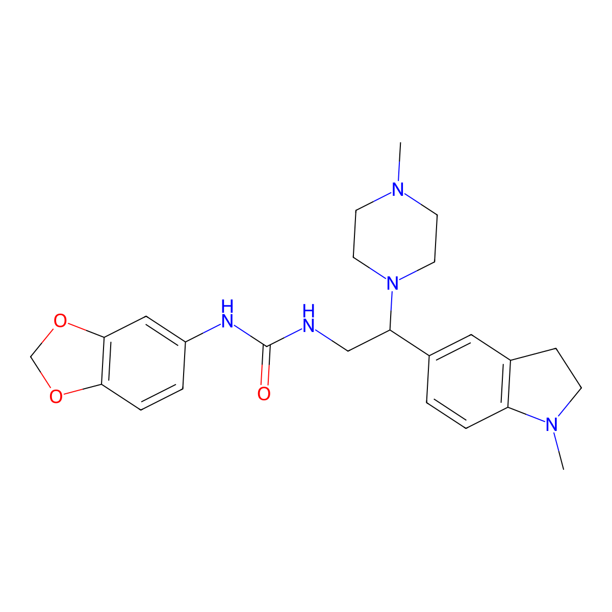 1-(Benzo[d][1,3]dioxol-5-yl)-3-(2-(1-methylindolin-5-yl)-2-(4-methylpiperazin-1-yl)ethyl)urea molecular structure, CAS 1171314-67-2