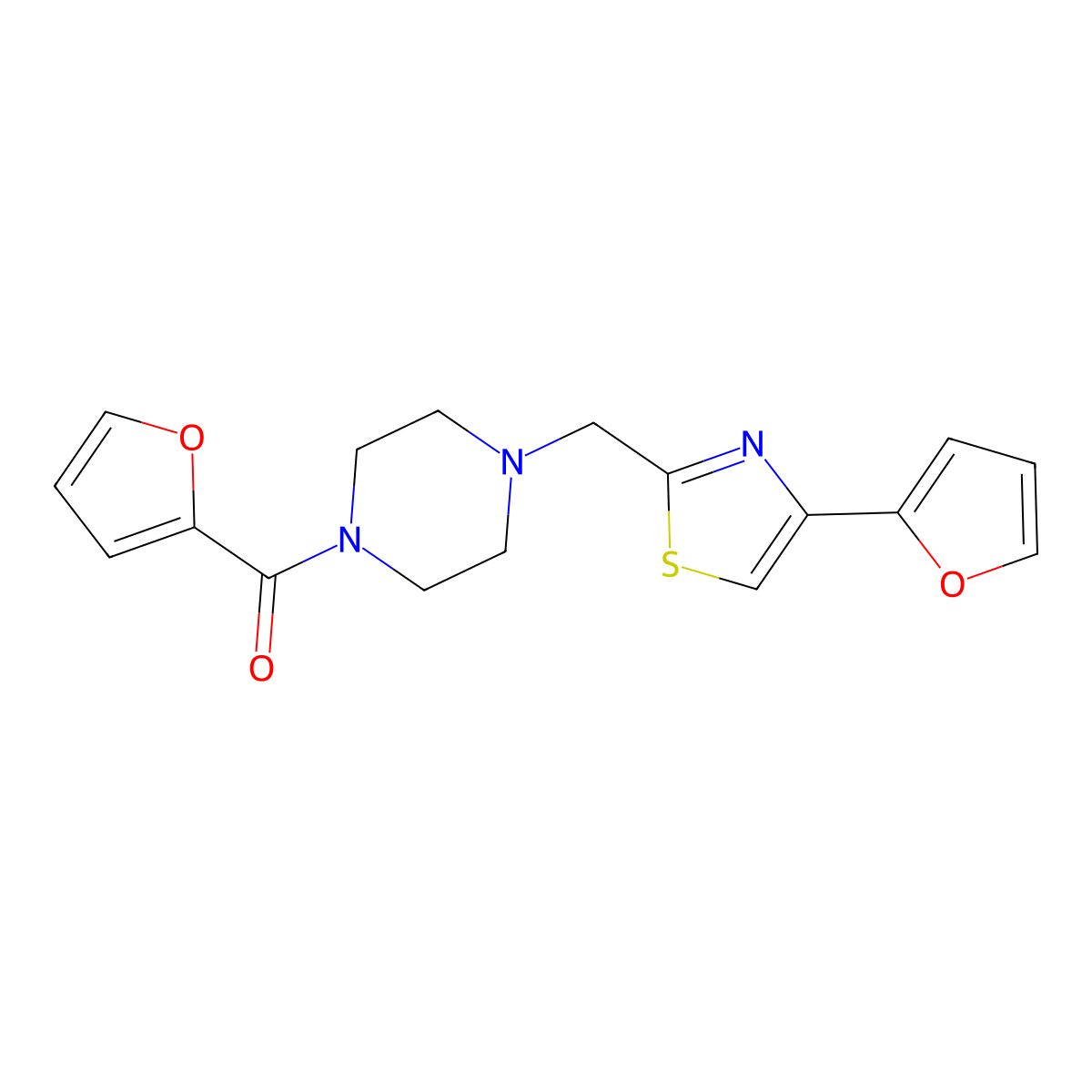 Furan-2-yl(4-((4-(furan-2-yl)thiazol-2-yl)methyl)piperazin-1-yl)methanone molecular structure, CAS 1171315-17-5