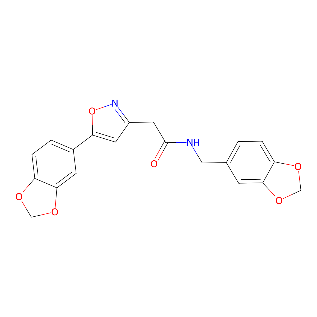 2-(5-(benzo[d][1,3]dioxol-5-yl)isoxazol-3-yl)-N-(benzo[d][1,3]dioxol-5-ylmethyl)acetamide molecular structure, CAS 1171316-39-4