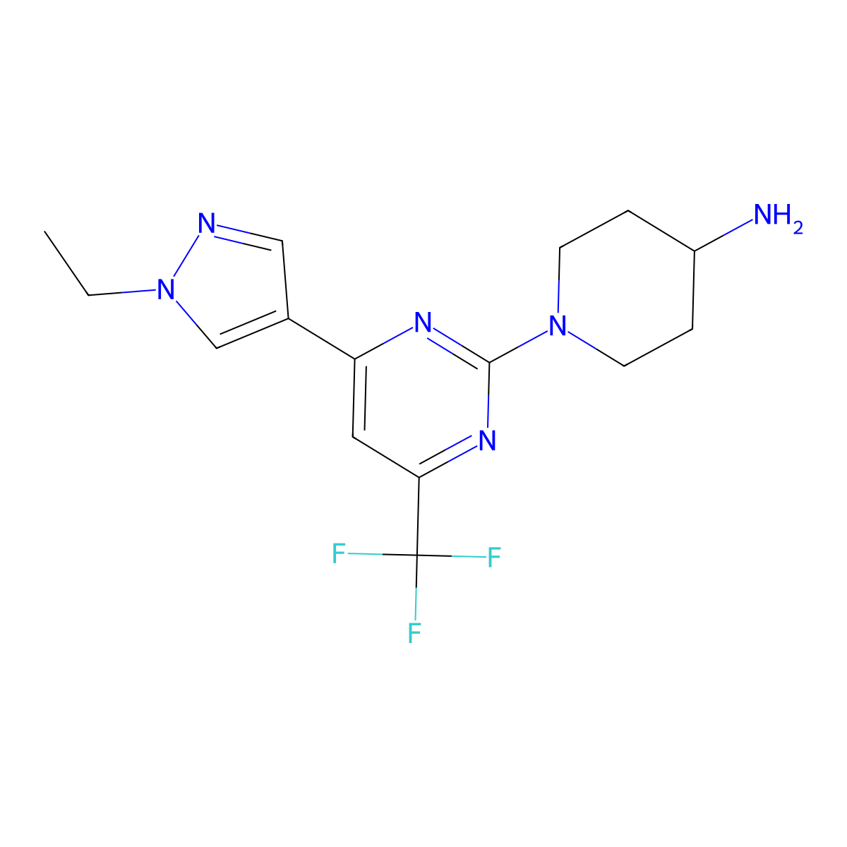 1-(4-(1-Ethyl-1H-pyrazol-4-yl)-6-(trifluoromethyl)pyrimidin-2-yl)piperidin-4-amine molecular structure, CAS 1171317-51-3