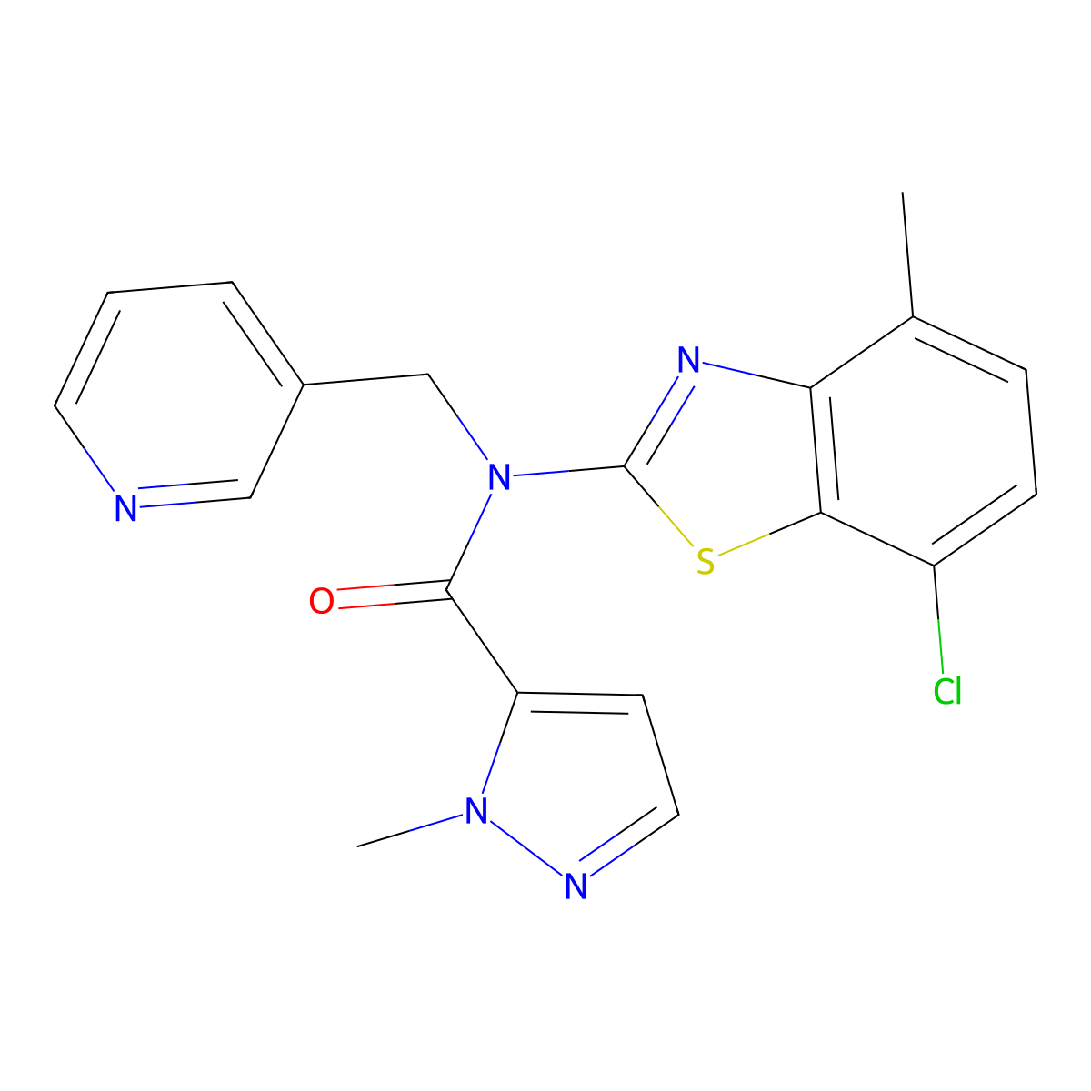 N-(7-chloro-4-methylbenzo[d]thiazol-2-yl)-1-methyl-N-(pyridin-3-ylmethyl)-1H-pyrazole-5-carboxamide molecular structure, CAS 1171318-32-3