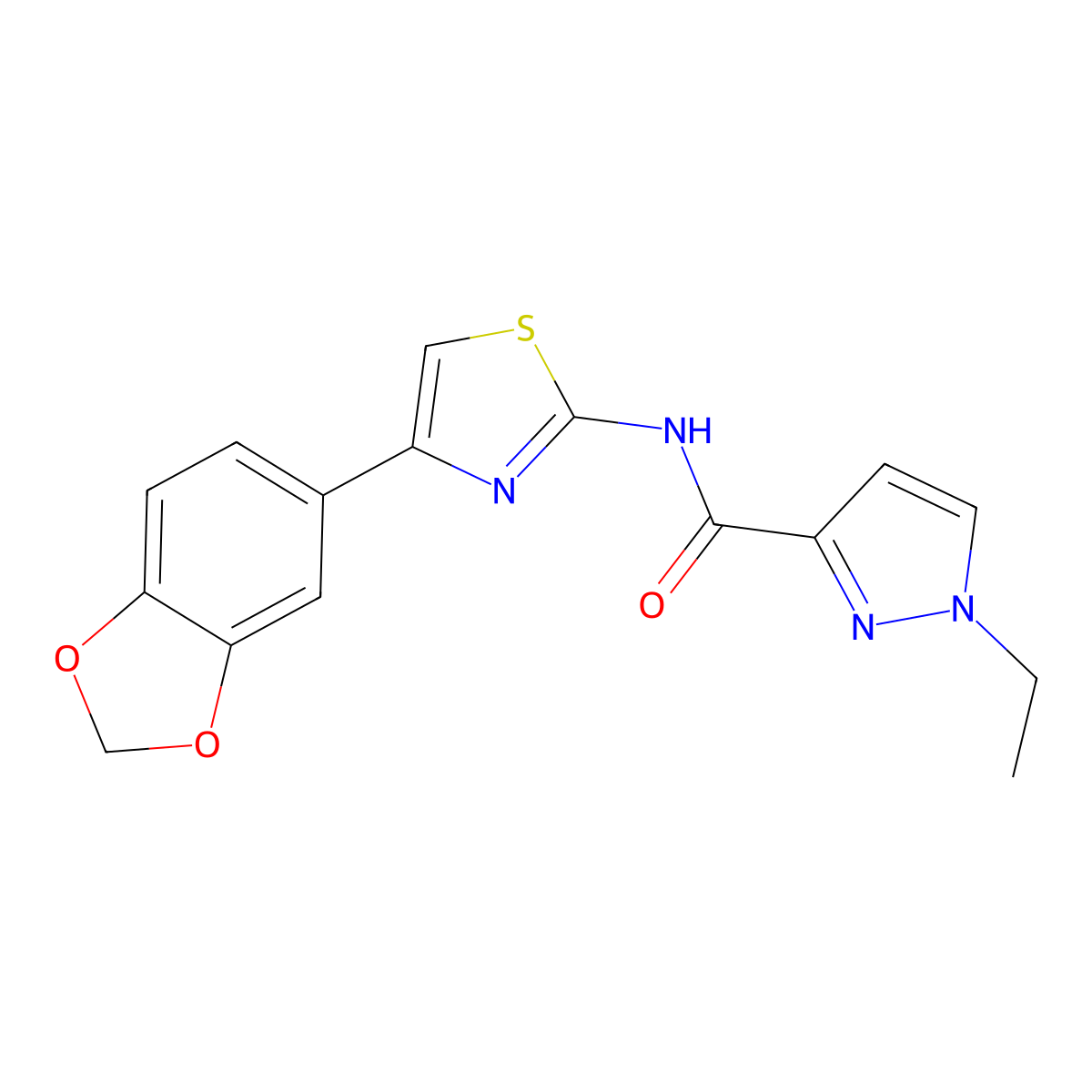 N-(4-(benzo[d][1,3]dioxol-5-yl)thiazol-2-yl)-1-ethyl-1H-pyrazole-3-carboxamide molecular structure, CAS 1171320-58-3