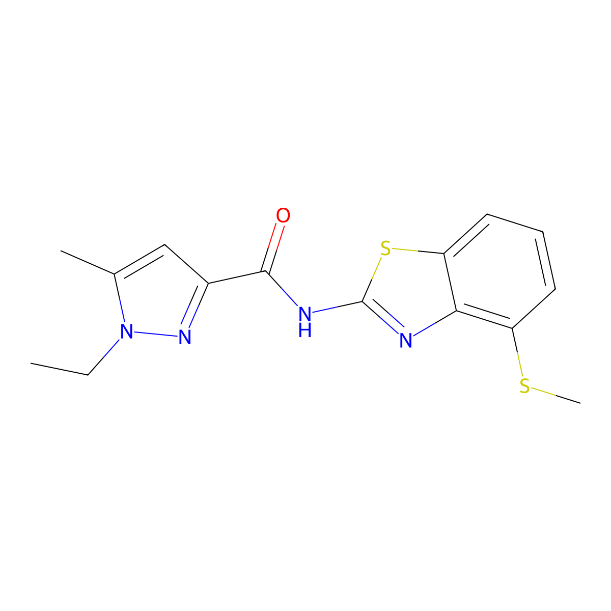 1-ethyl-5-methyl-N-(4-(methylthio)benzo[d]thiazol-2-yl)-1H-pyrazole-3-carboxamide molecular structure, CAS 1171321-00-8