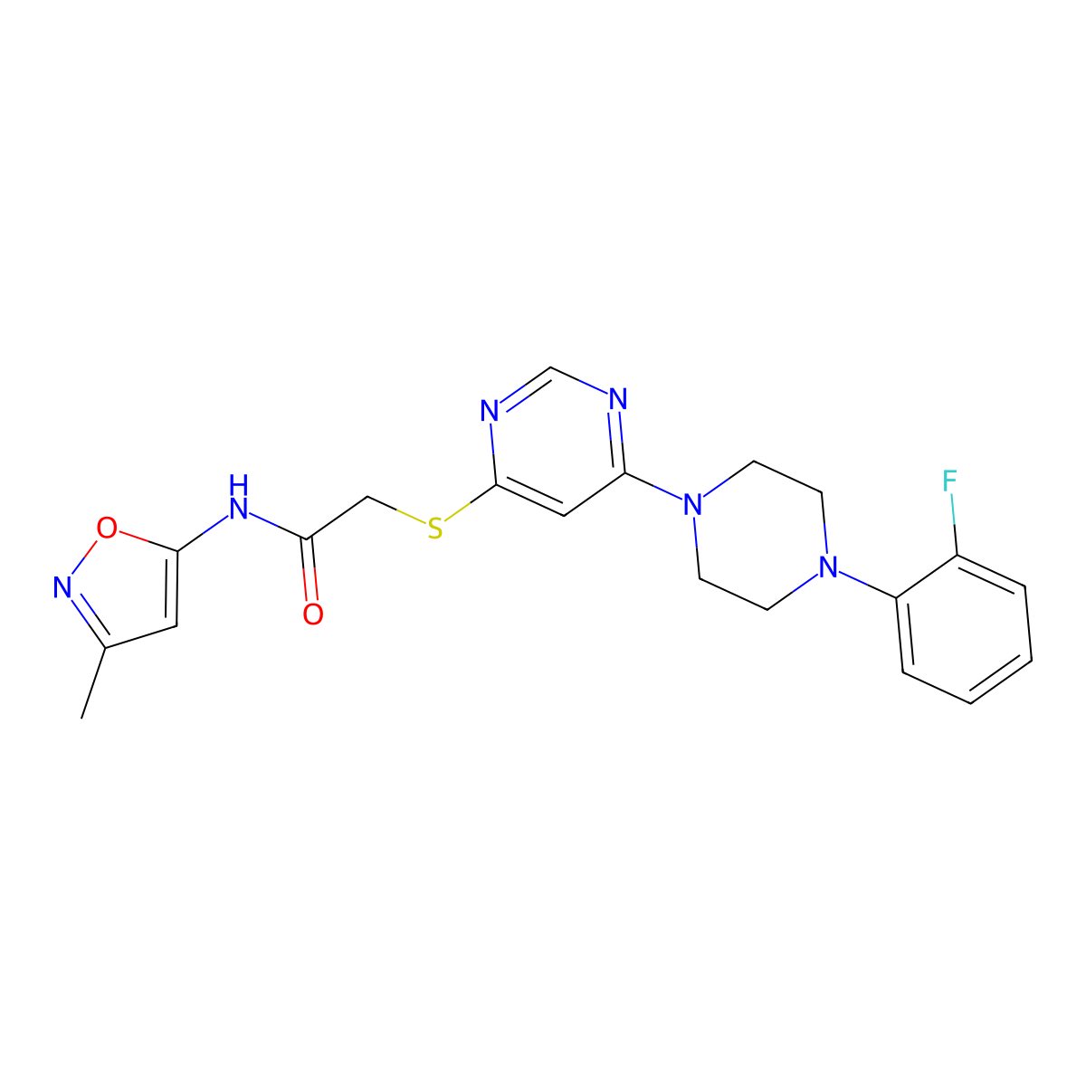 2-((6-(4-(2-fluorophenyl)piperazin-1-yl)pyrimidin-4-yl)thio)-N-(3-methylisoxazol-5-yl)acetamide molecular structure, CAS 1171324-24-5