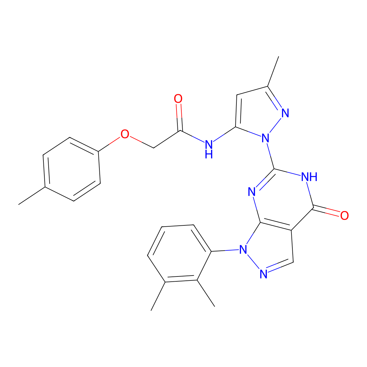 N-(1-(1-(2,3-dimethylphenyl)-4-oxo-4,5-dihydro-1H-pyrazolo[3,4-d]pyrimidin-6-yl)-3-methyl-1H-pyrazol-5-yl)-2-(p-tolyloxy)acetamide molecular structure, CAS 1171324-59-6