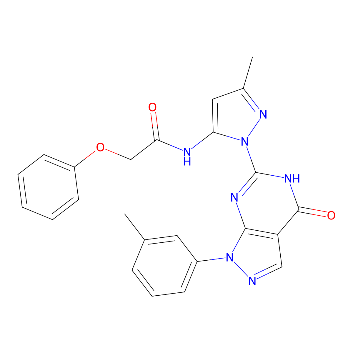 N-(3-methyl-1-(4-oxo-1-(m-tolyl)-4,5-dihydro-1H-pyrazolo[3,4-d]pyrimidin-6-yl)-1H-pyrazol-5-yl)-2-phenoxyacetamide molecular structure, CAS 1171324-84-7