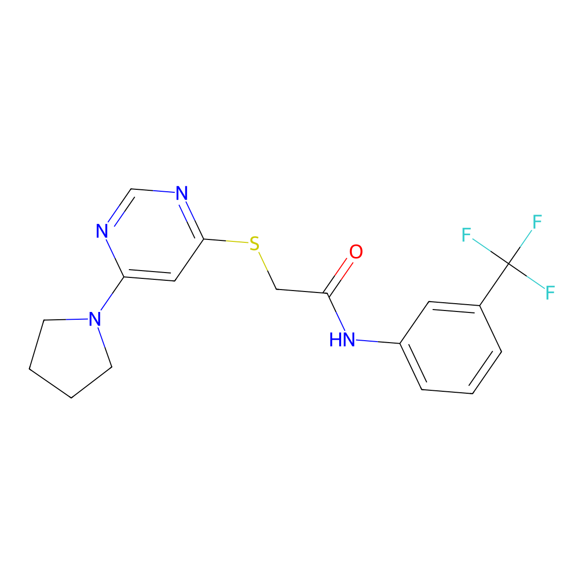 2-((6-(pyrrolidin-1-yl)pyrimidin-4-yl)thio)-N-(3-(trifluoromethyl)phenyl)acetamide molecular structure, CAS 1171325-08-8