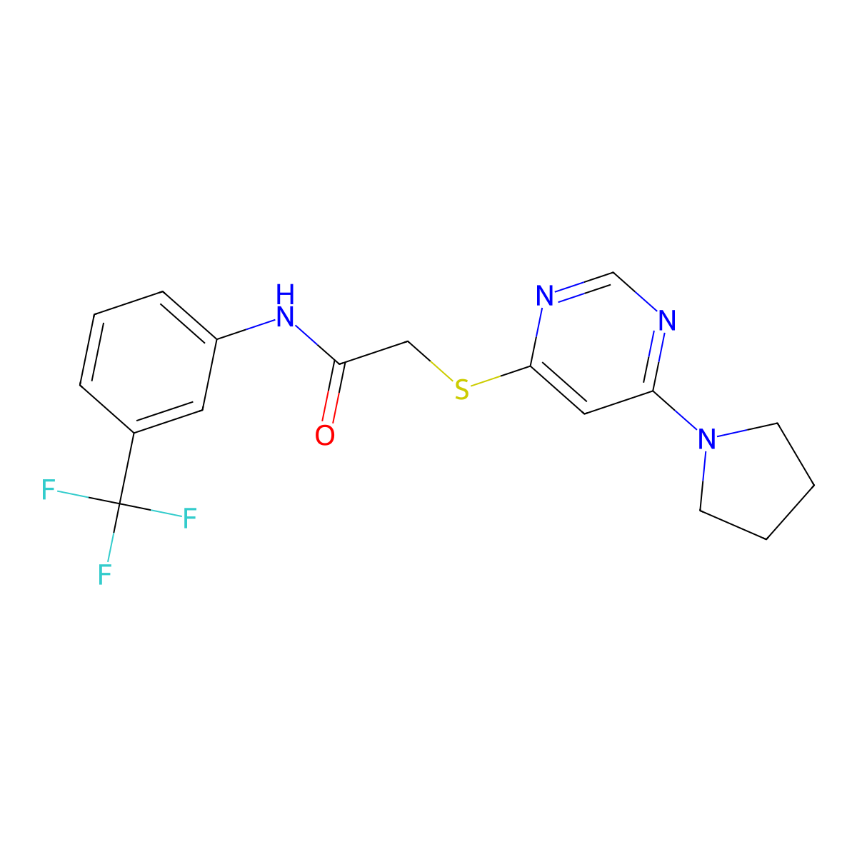 2-((6-(pyrrolidin-1-yl)pyrimidin-4-yl)thio)-N-(3-(trifluoromethyl)phenyl)acetamide molecular structure, CAS 1171325-08-8