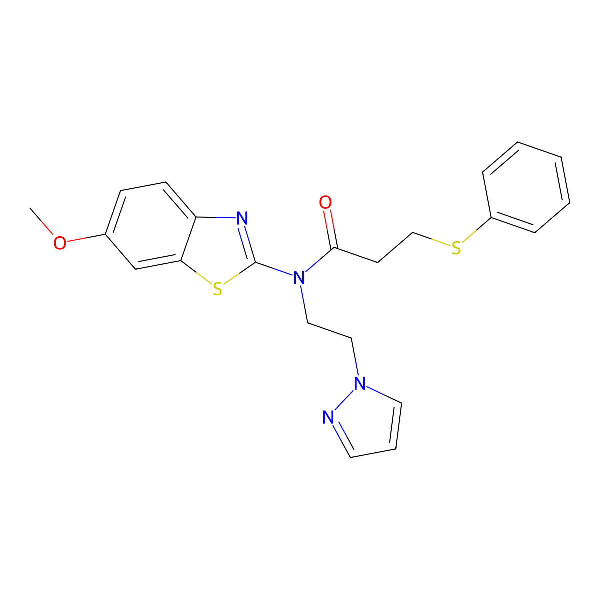 N-(2-(1H-pyrazol-1-yl)ethyl)-N-(6-methoxybenzo[d]thiazol-2-yl)-3-(phenylthio)propanamide molecular structure, CAS 1171326-64-9