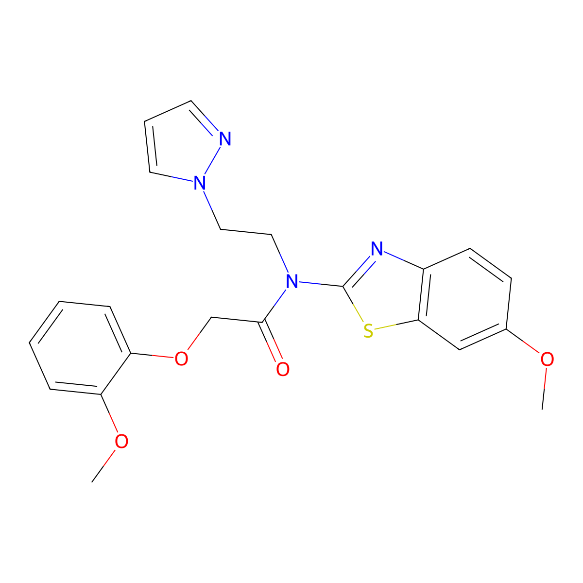 N-(2-(1H-pyrazol-1-yl)ethyl)-N-(6-methoxybenzo[d]thiazol-2-yl)-2-(2-methoxyphenoxy)acetamide molecular structure, CAS 1171329-13-7
