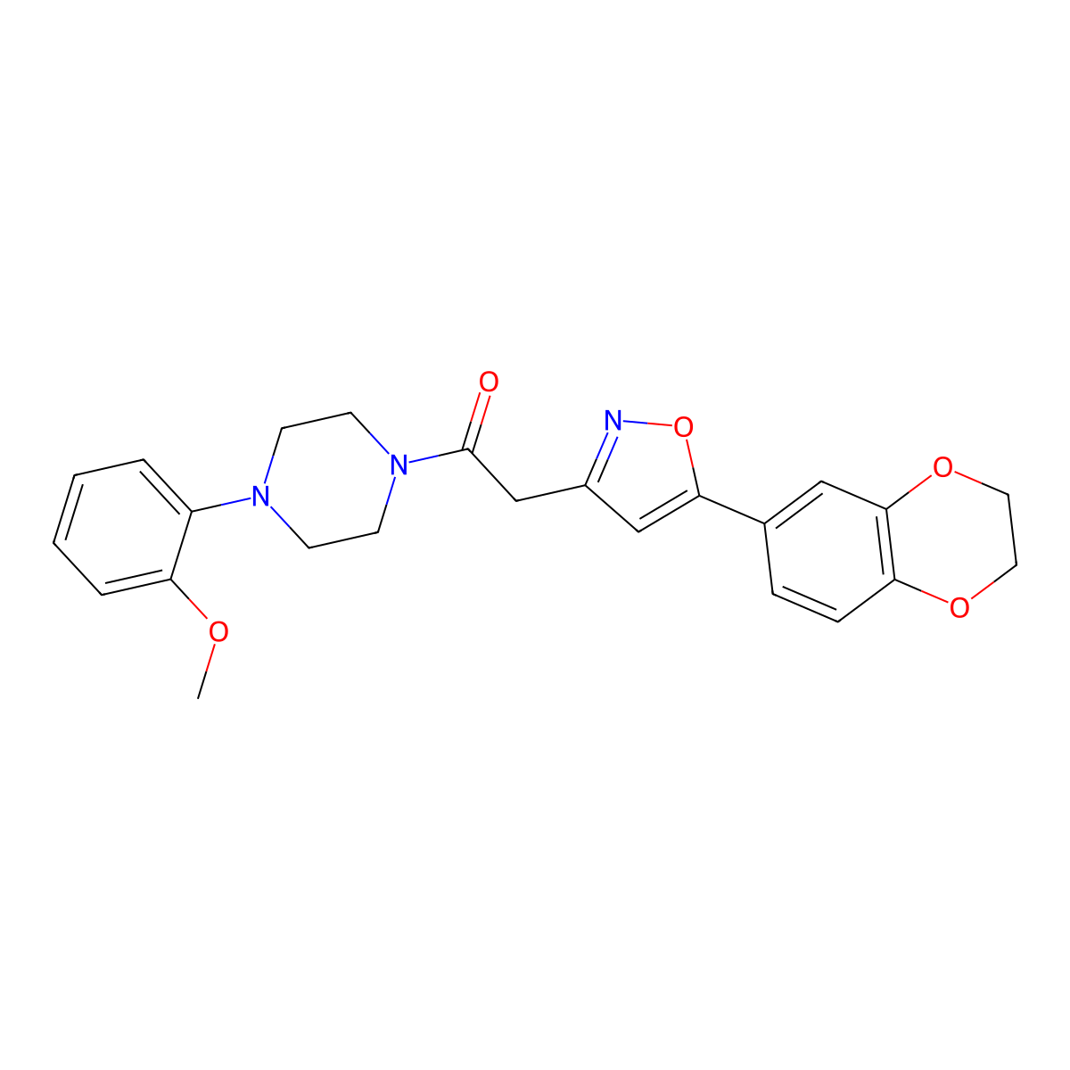 2-(5-(2,3-Dihydrobenzo[b][1,4]dioxin-6-yl)isoxazol-3-yl)-1-(4-(2-methoxyphenyl)piperazin-1-yl)ethanone molecular structure, CAS 1171331-22-8