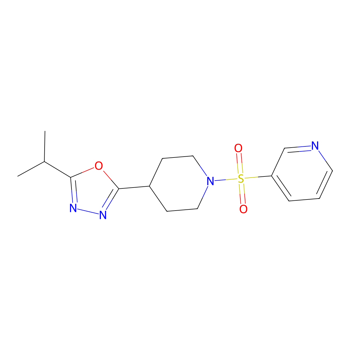2-Isopropyl-5-(1-(pyridin-3-ylsulfonyl)piperidin-4-yl)-1,3,4-oxadiazole molecular structure, CAS 1171332-23-2