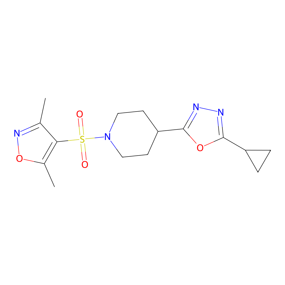 2-Cyclopropyl-5-(1-((3,5-dimethylisoxazol-4-yl)sulfonyl)piperidin-4-yl)-1,3,4-oxadiazole molecular structure, CAS 1171332-51-6