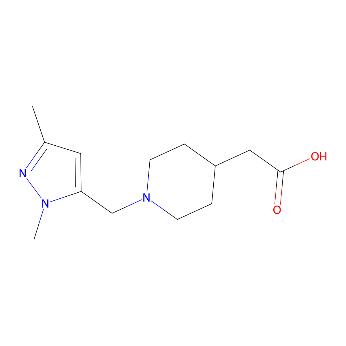 2-(1-((1,3-Dimethyl-1H-pyrazol-5-yl)methyl)piperidin-4-yl)acetic acid molecular structure, CAS 1171332-65-2