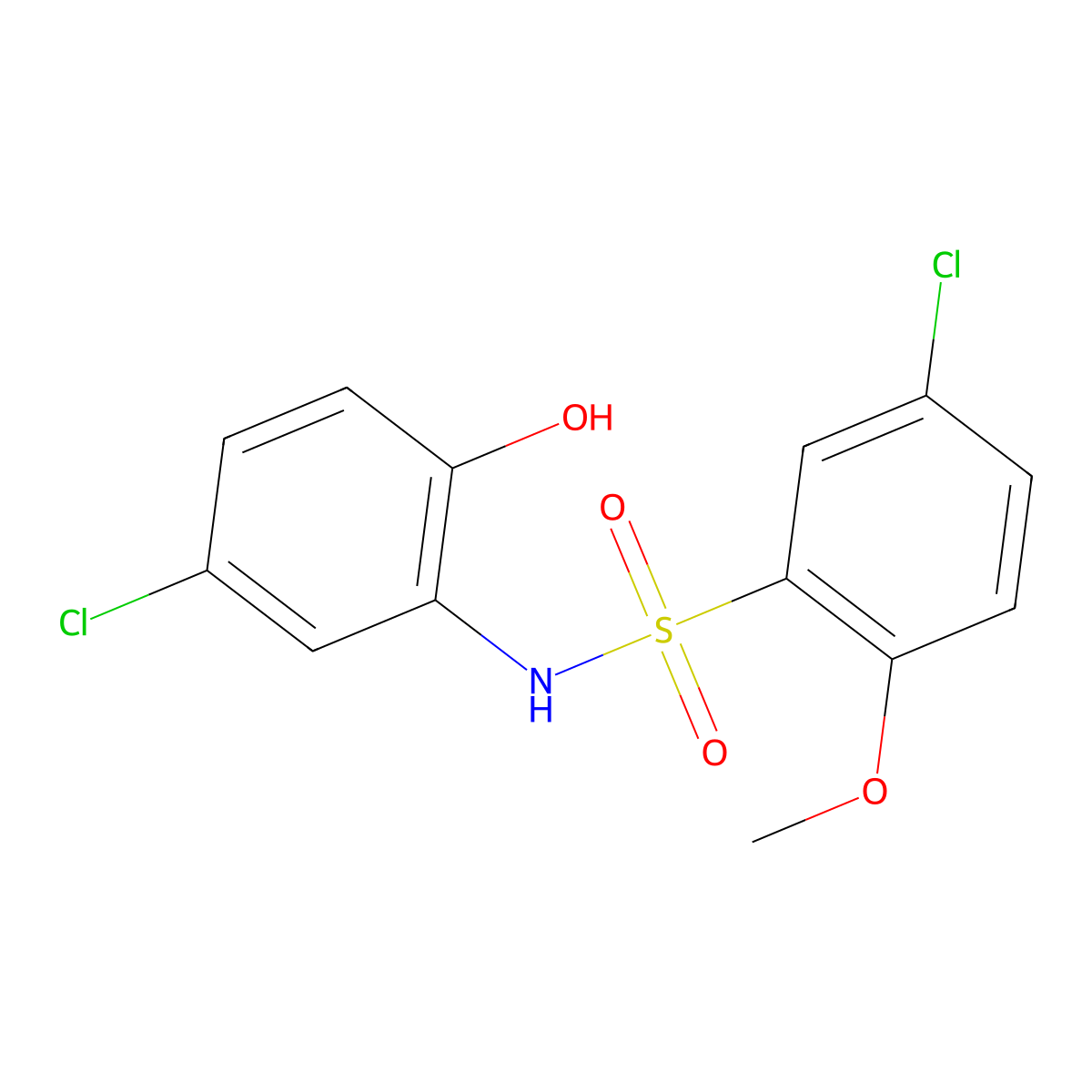 5-chloro-N-(5-chloro-2-hydroxyphenyl)-2-methoxybenzene-1-sulfonamide molecular structure, CAS 1171334-40-9