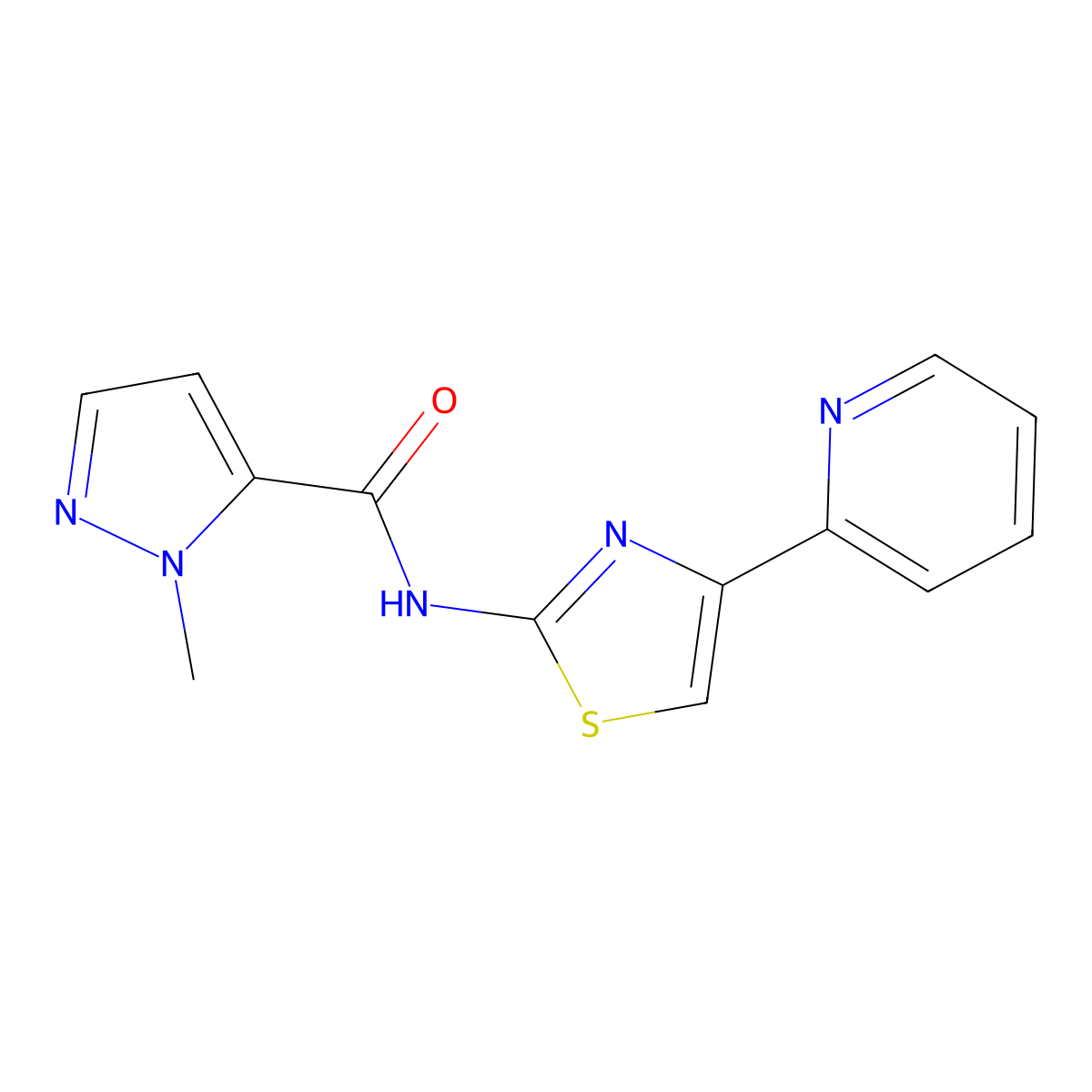 1-methyl-N-(4-(pyridin-2-yl)thiazol-2-yl)-1H-pyrazole-5-carboxamide molecular structure, CAS 1171335-06-0