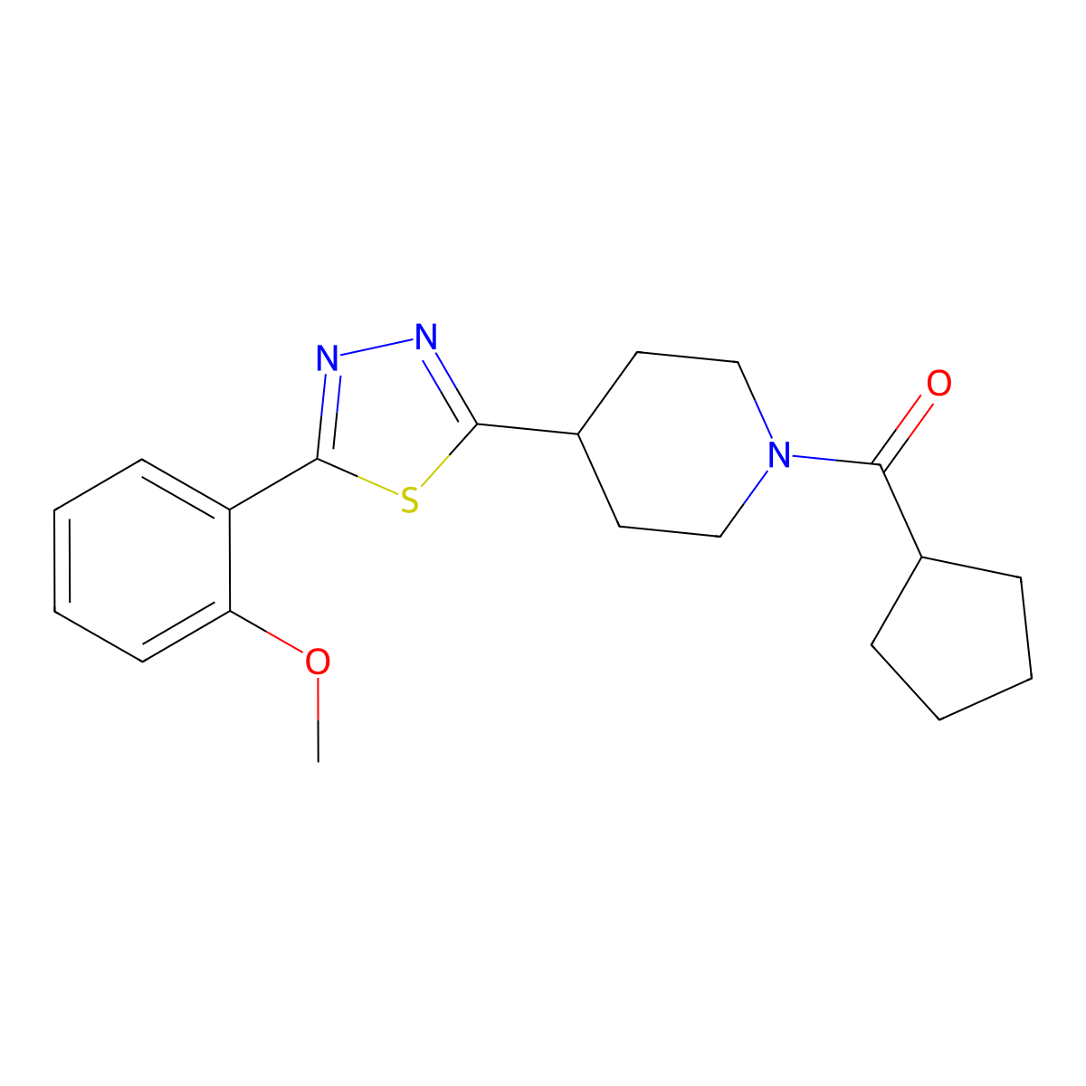 Cyclopentyl(4-(5-(2-methoxyphenyl)-1,3,4-thiadiazol-2-yl)piperidin-1-yl)methanone molecular structure, CAS 1171335-54-8