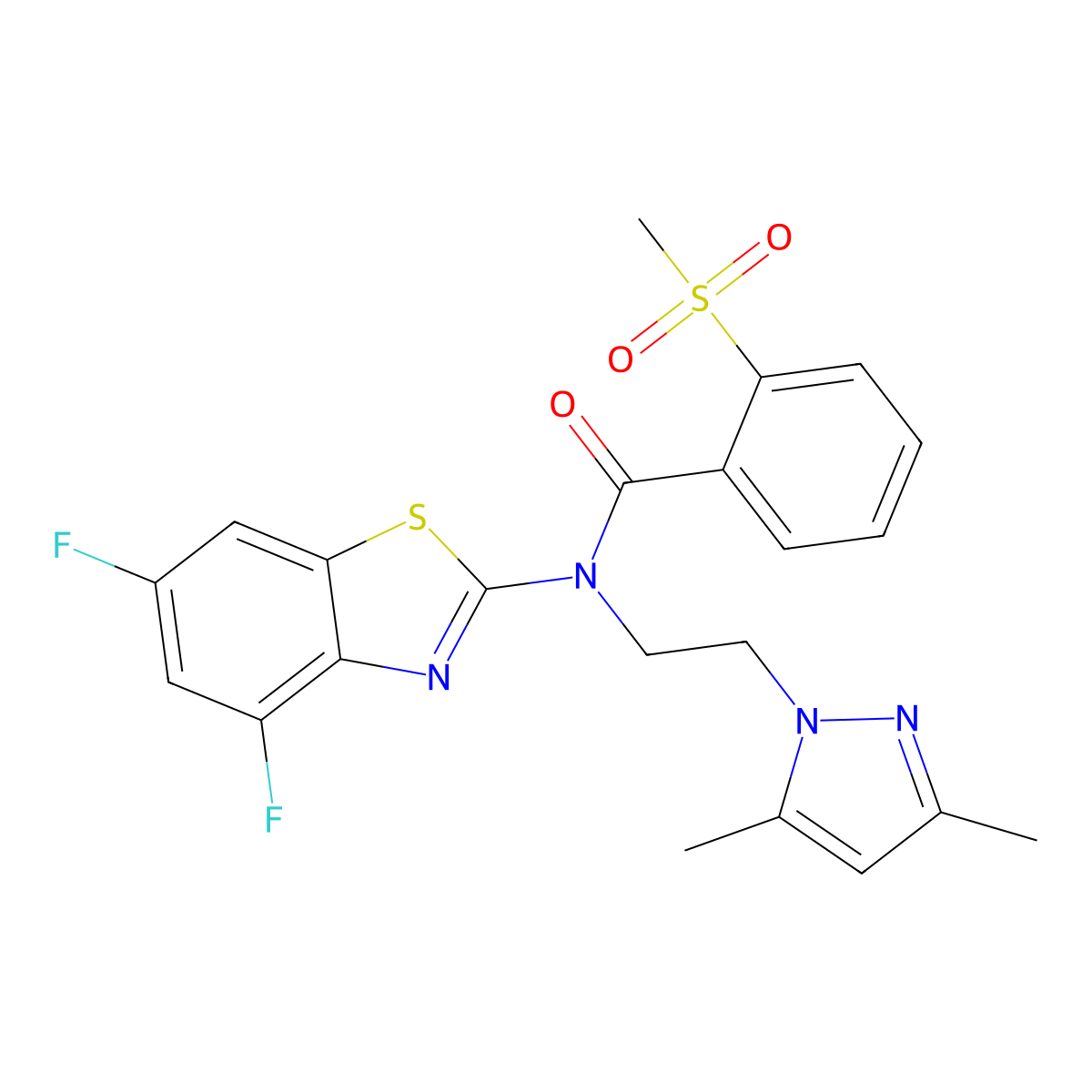 N-(4,6-difluorobenzo[d]thiazol-2-yl)-N-(2-(3,5-dimethyl-1H-pyrazol-1-yl)ethyl)-2-(methylsulfonyl)benzamide molecular structure, CAS 1171338-06-9
