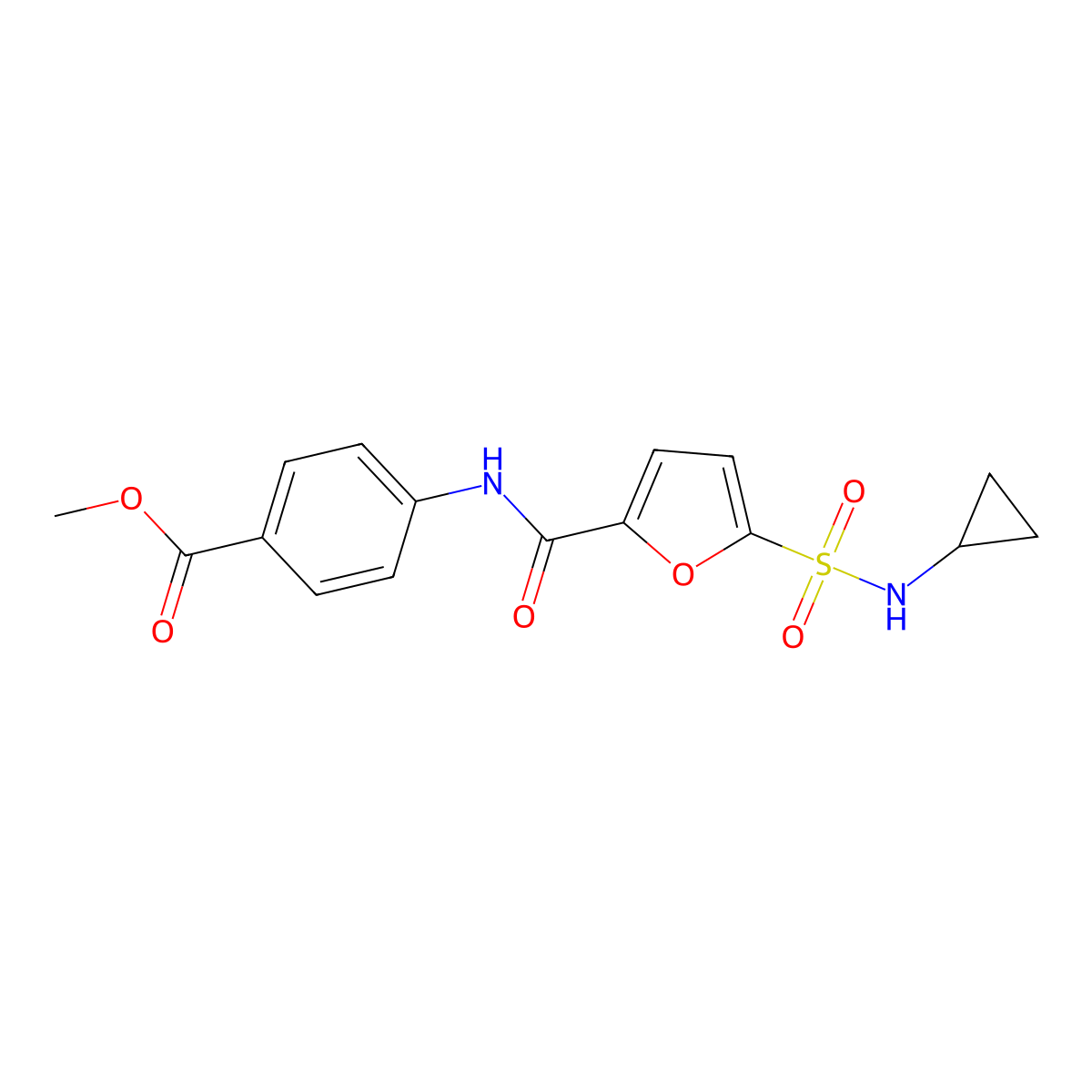 methyl 4-(5-(N-cyclopropylsulfamoyl)furan-2-carboxamido)benzoate molecular structure, CAS 1171338-34-3