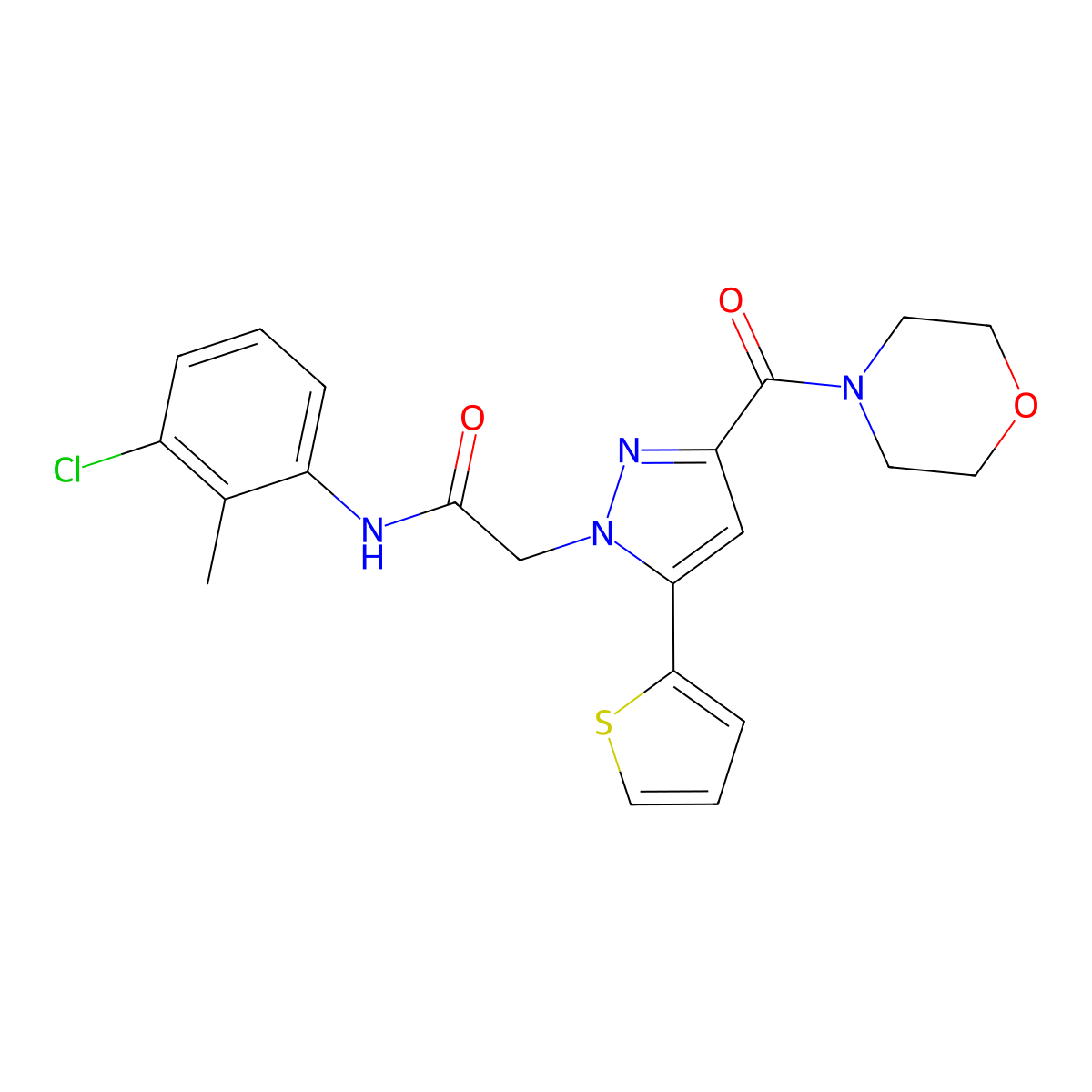 N-(3-chloro-2-methylphenyl)-2-[3-(morpholine-4-carbonyl)-5-(thiophen-2-yl)-1H-pyrazol-1-yl]acetamide molecular structure, CAS 1171340-57-0