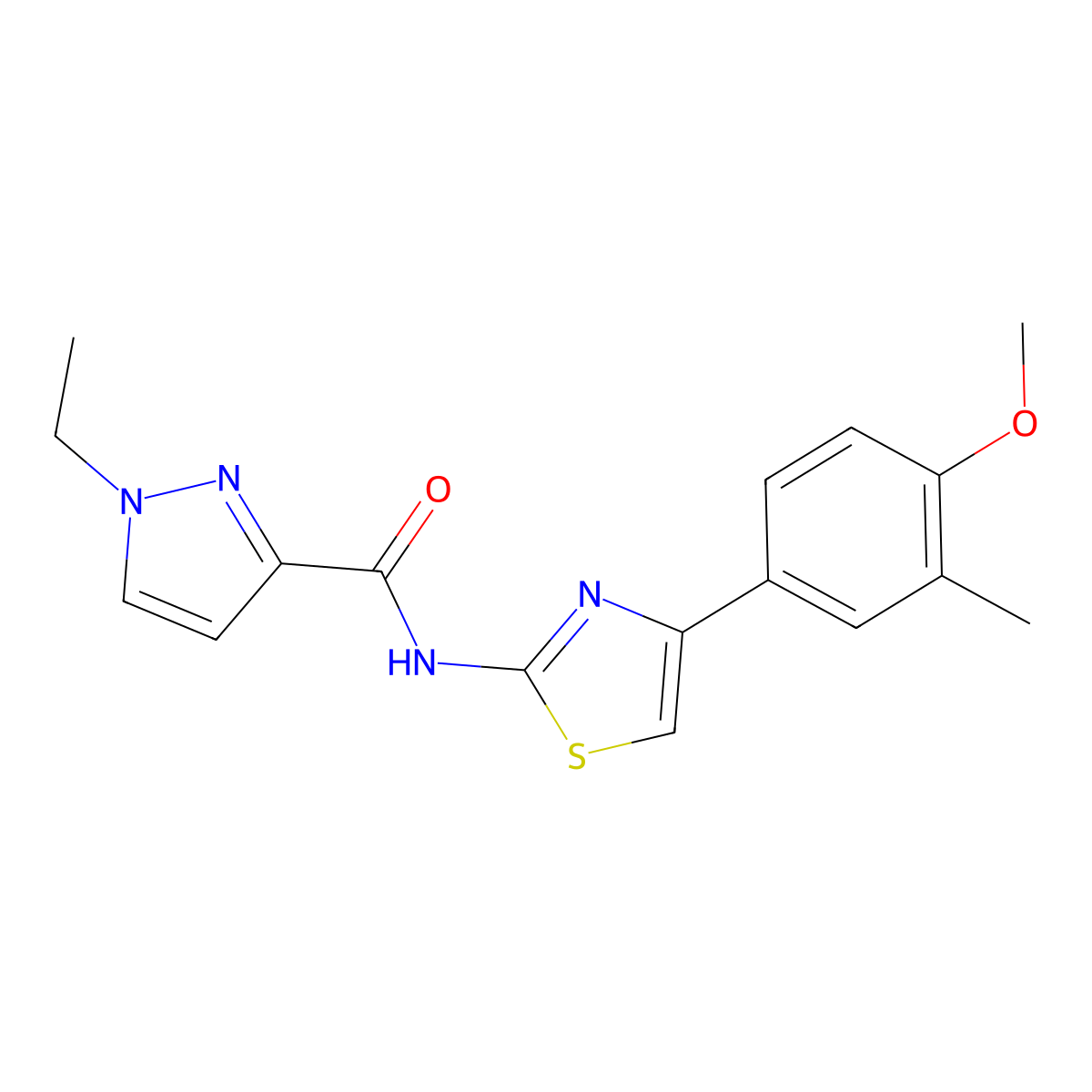 1-ethyl-N-(4-(4-methoxy-3-methylphenyl)thiazol-2-yl)-1H-pyrazole-3-carboxamide molecular structure, CAS 1171341-17-5