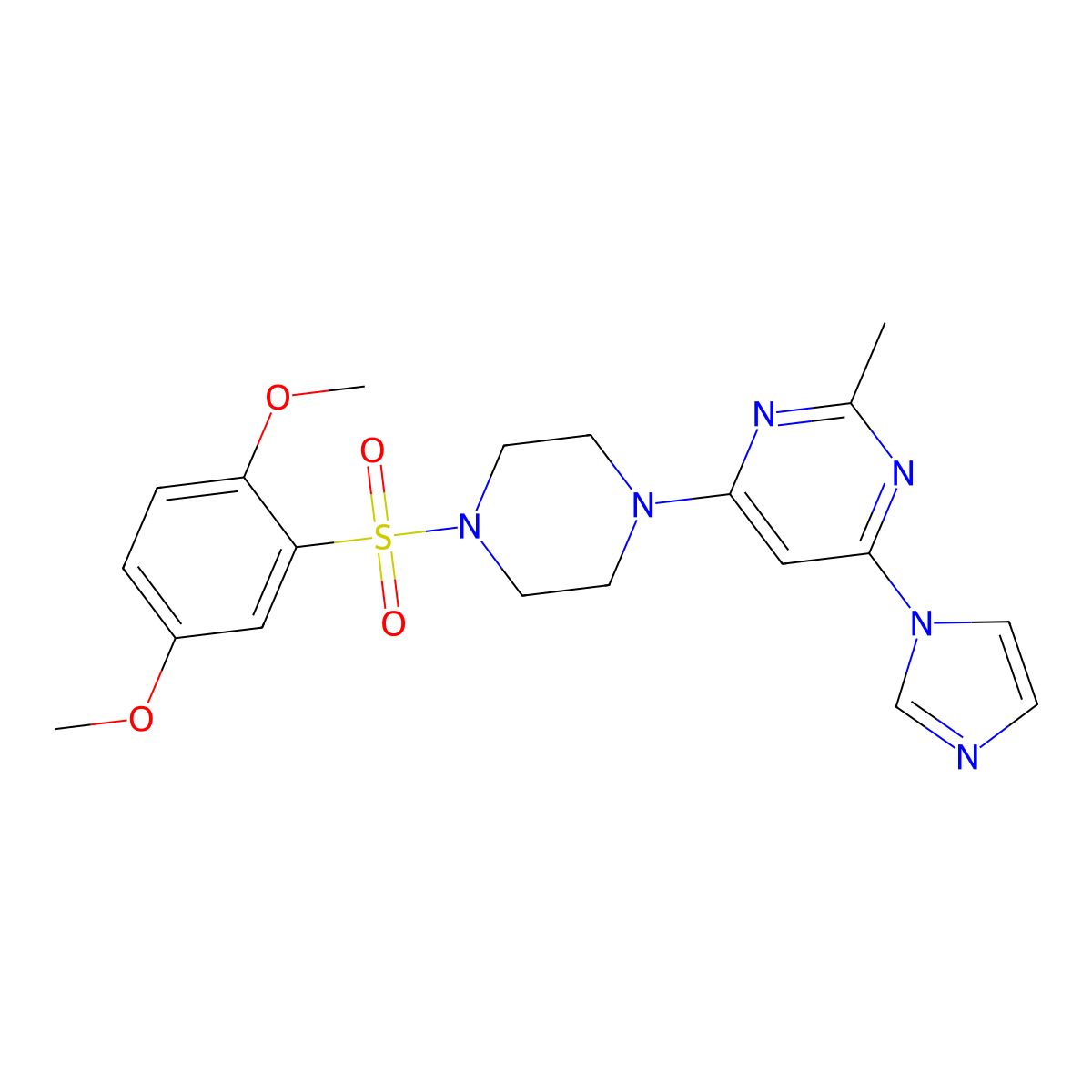 4-(4-((2,5-dimethoxyphenyl)sulfonyl)piperazin-1-yl)-6-(1H-imidazol-1-yl)-2-methylpyrimidine molecular structure, CAS 1171345-21-3